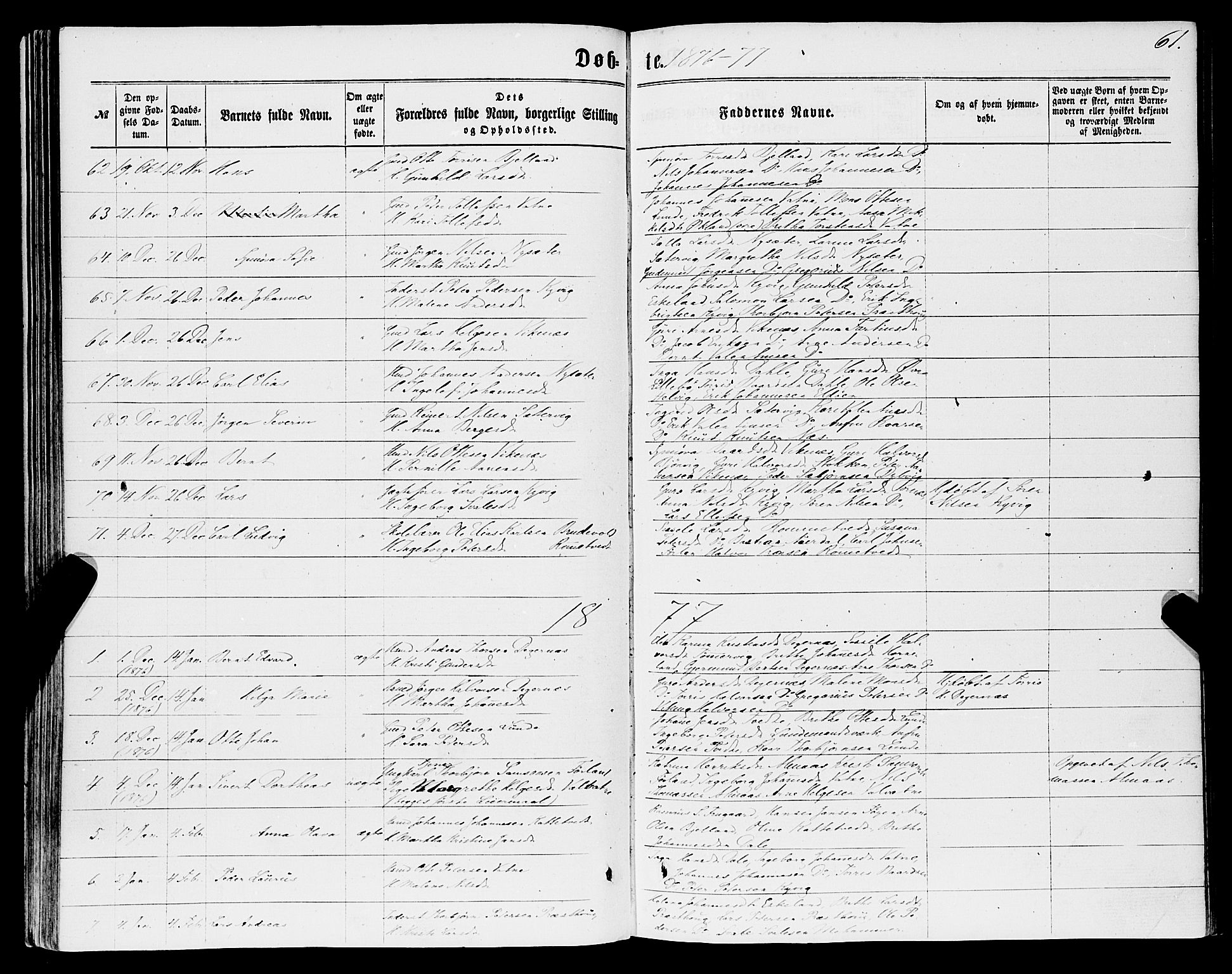 Stord sokneprestembete, SAB/A-78201/H/Haa: Parish register (official) no. B 1, 1862-1877, p. 61