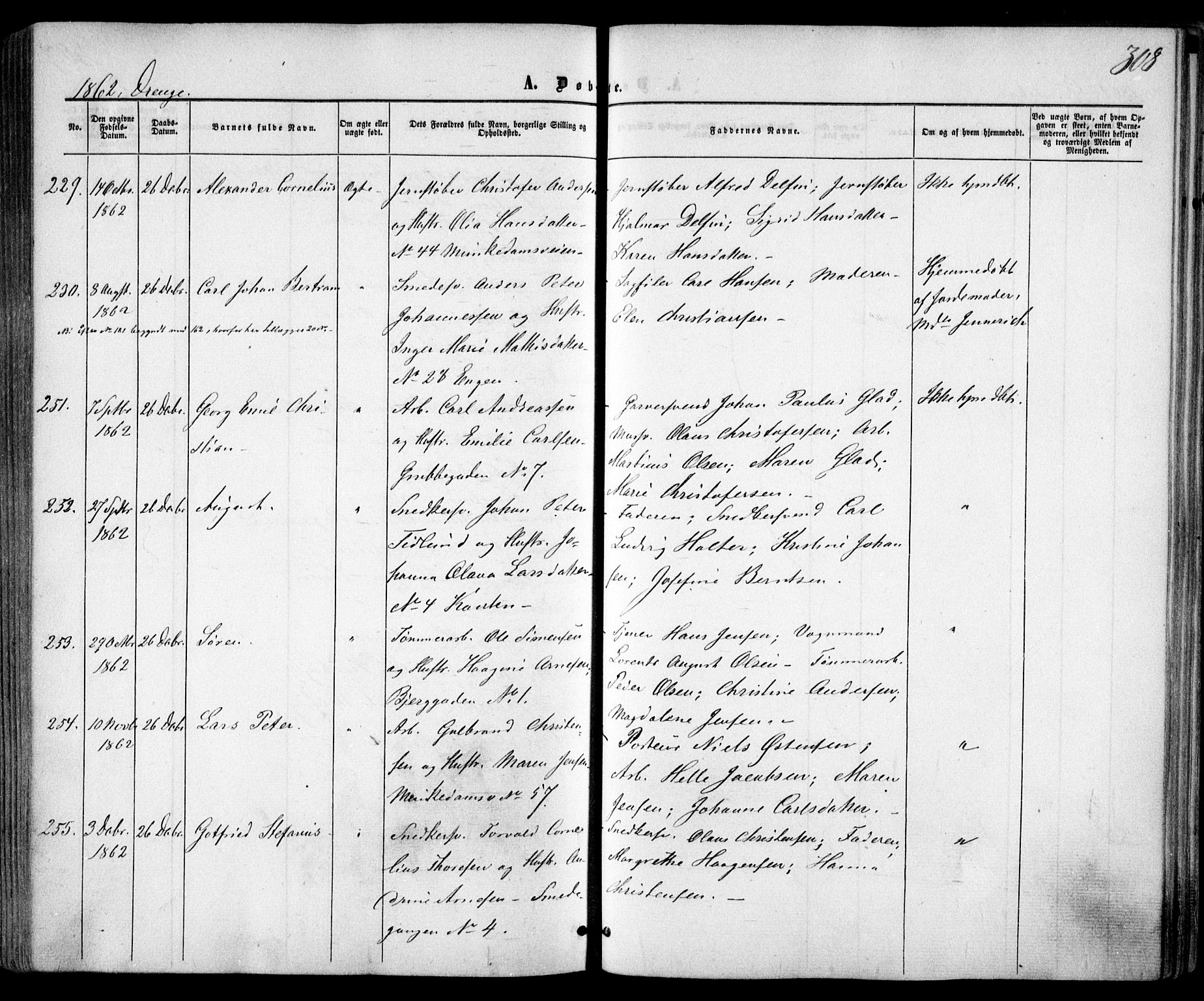 Trefoldighet prestekontor Kirkebøker, AV/SAO-A-10882/F/Fa/L0001: Parish register (official) no. I 1, 1858-1863, p. 308