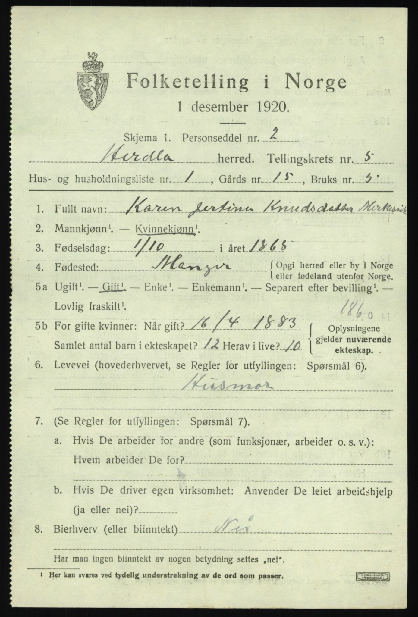 SAB, 1920 census for Herdla, 1920, p. 3815