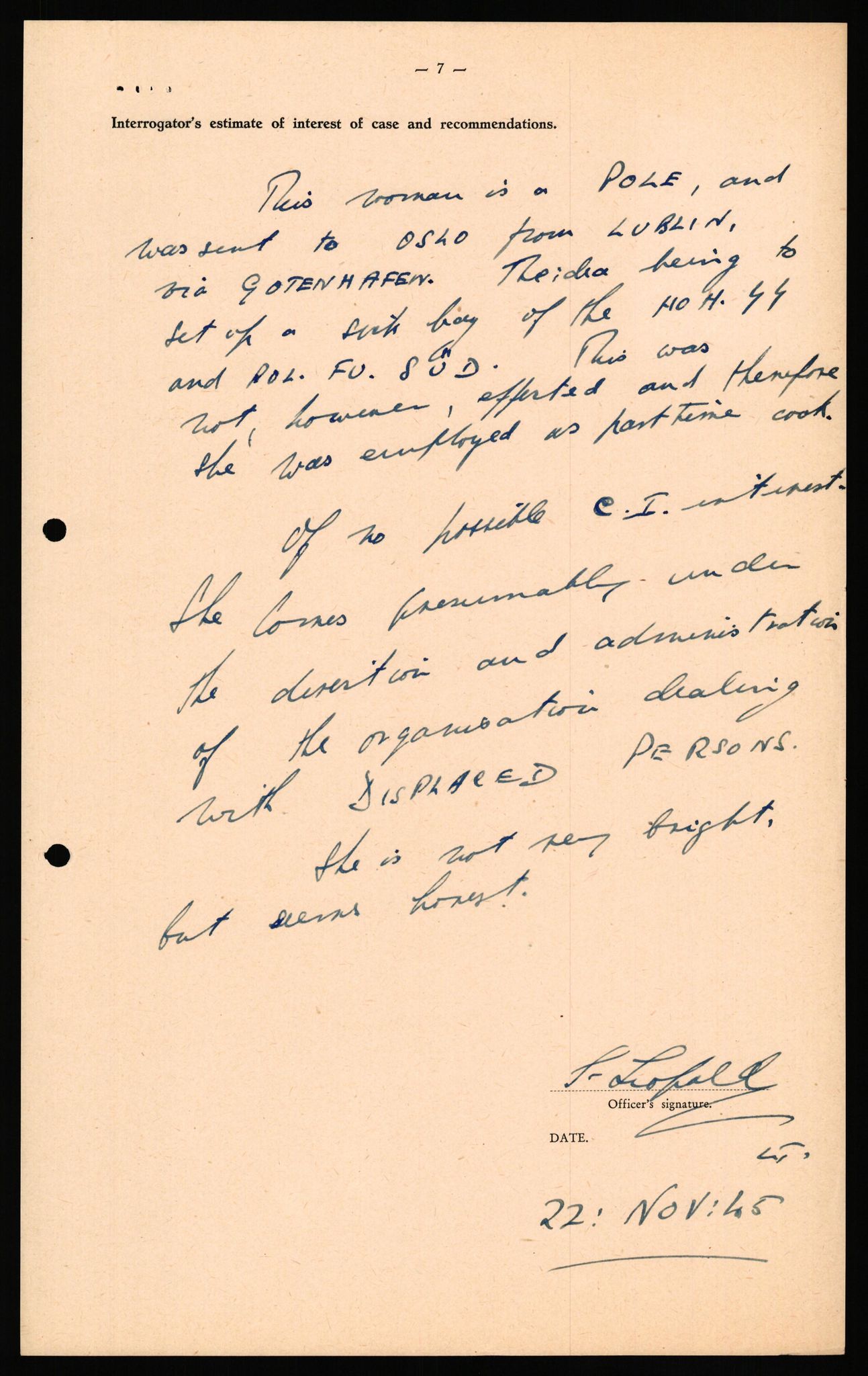 Forsvaret, Forsvarets overkommando II, AV/RA-RAFA-3915/D/Db/L0041: CI Questionaires.  Diverse nasjonaliteter., 1945-1946, p. 95