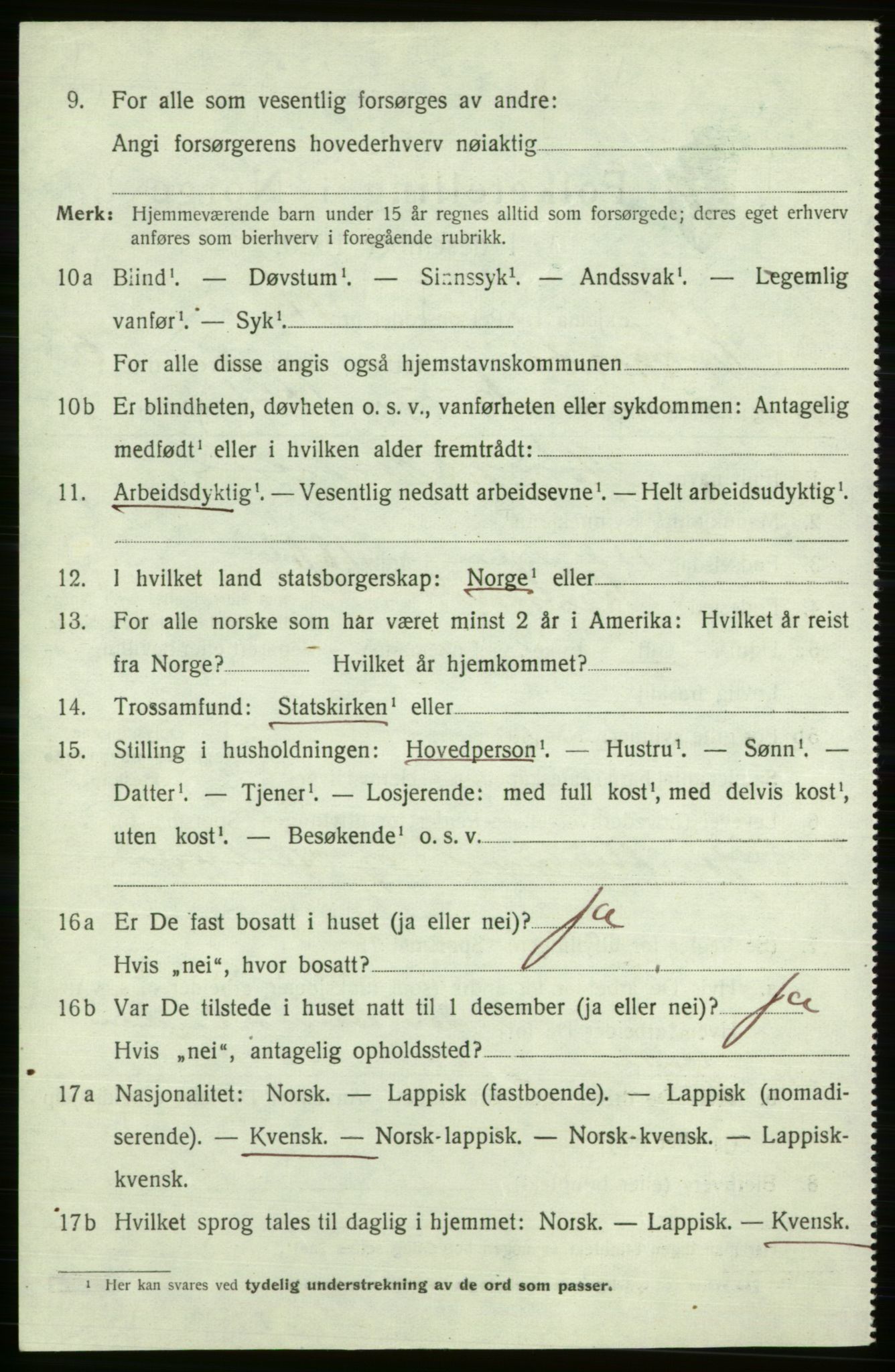 SATØ, 1920 census for Kistrand, 1920, p. 3129