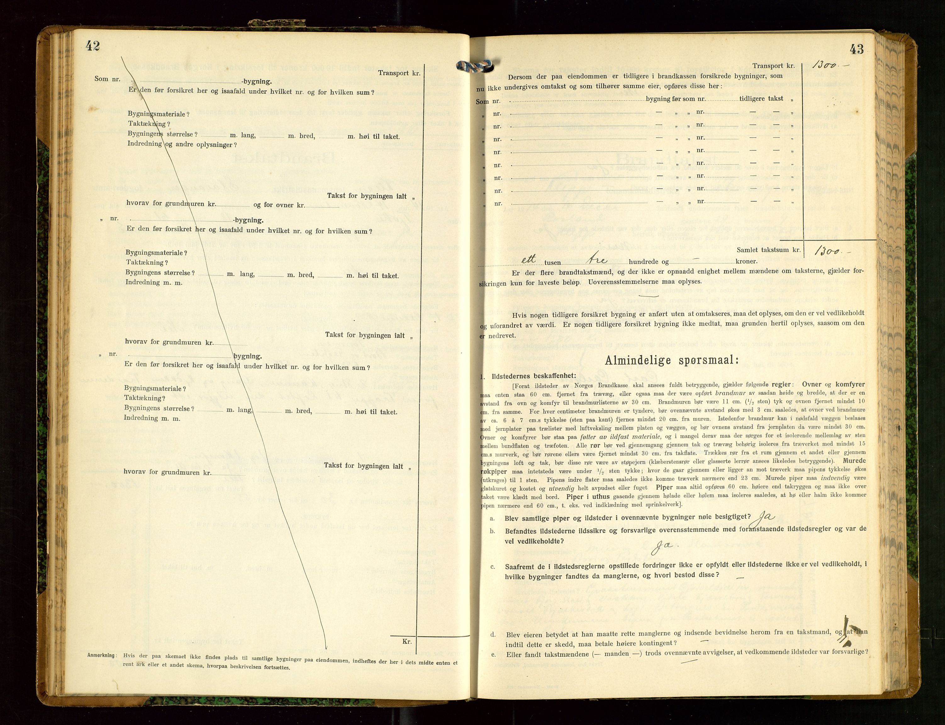 Klepp lensmannskontor, AV/SAST-A-100163/Goc/L0008: "Brandtakstprotokol" m/register, 1914-1917, p. 42-43