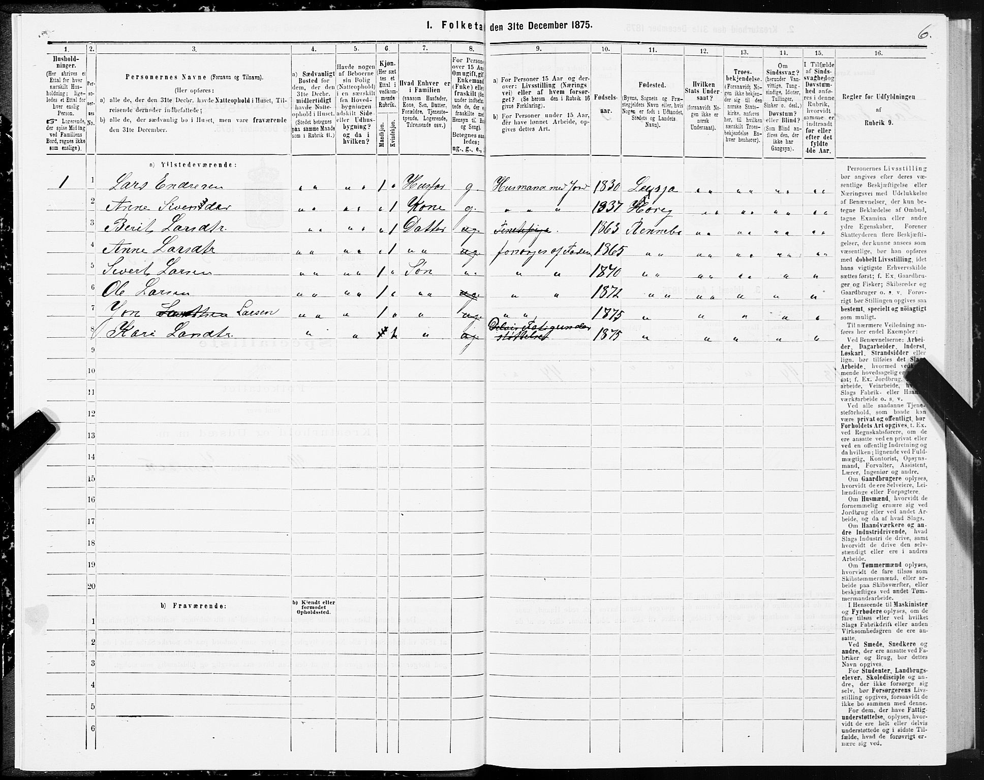 SAT, 1875 census for 1635P Rennebu, 1875, p. 2006