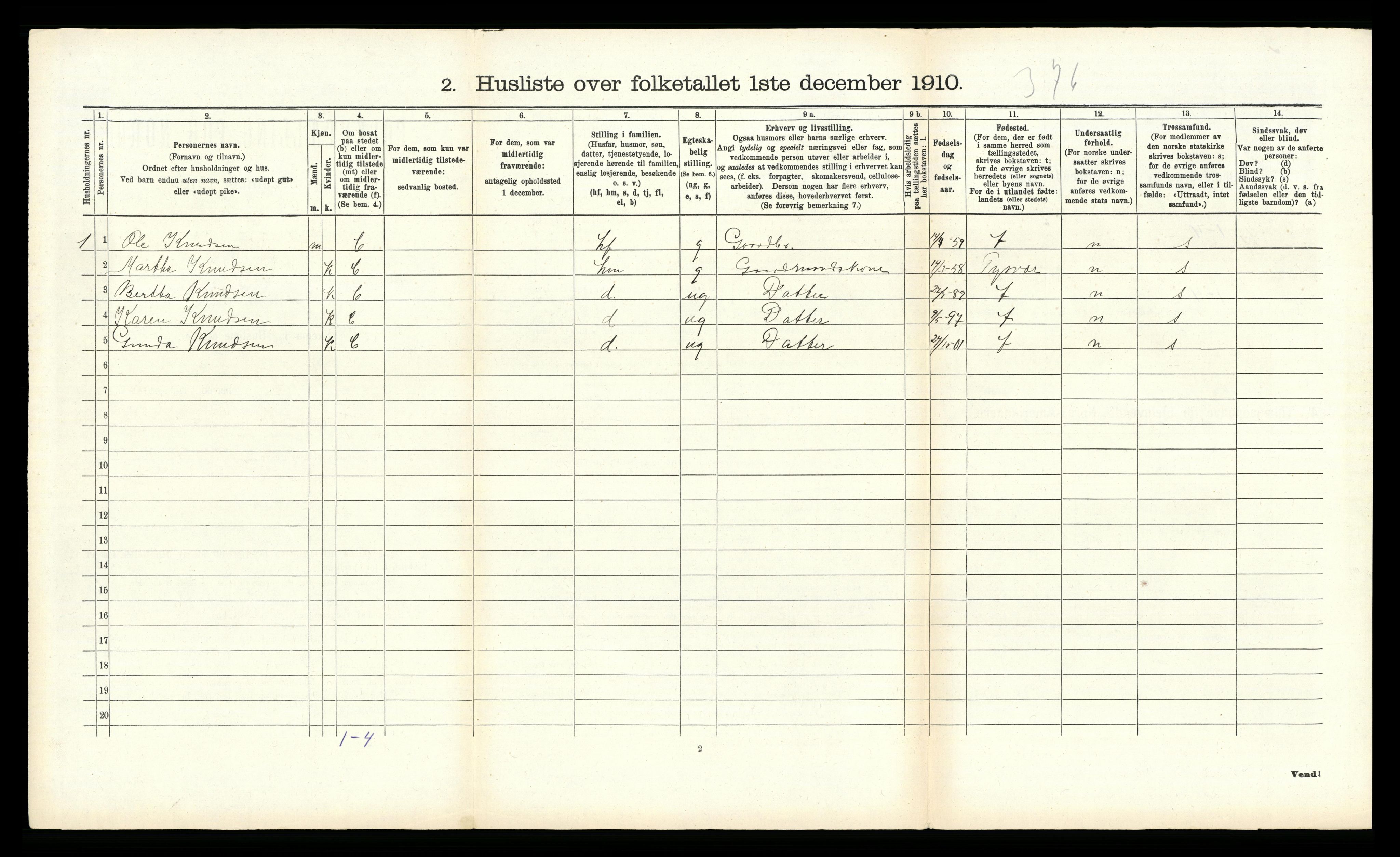 RA, 1910 census for Skjold, 1910, p. 183
