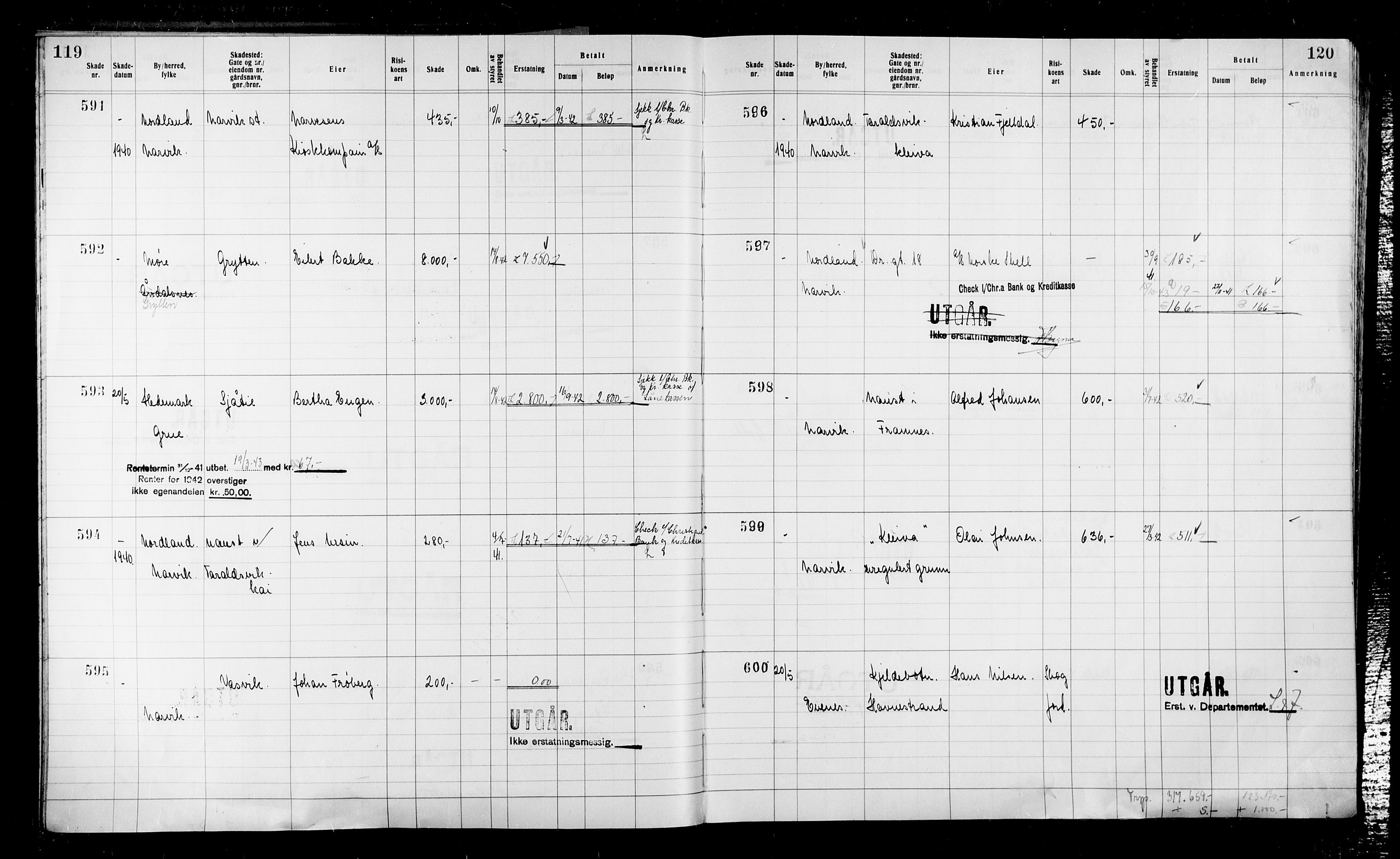 Krigsskadetrygdene for bygninger og løsøre, RA/S-1548/V/L0043: Bygning, ikke trygdet., 1940-1945, p. 119-120