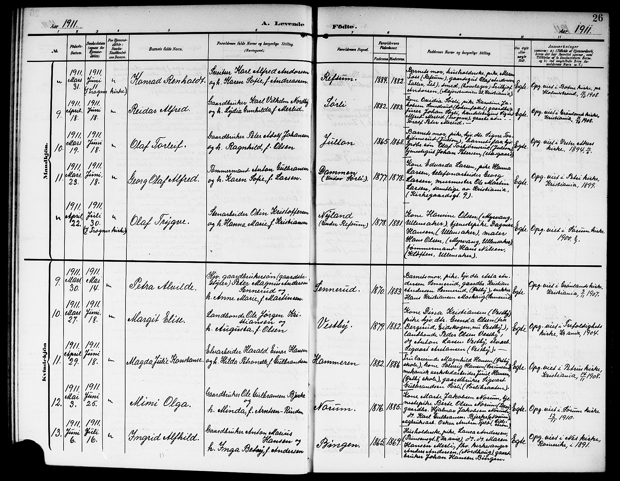 Sørum prestekontor Kirkebøker, AV/SAO-A-10303/G/Ga/L0007: Parish register (copy) no. I 7, 1907-1917, p. 26