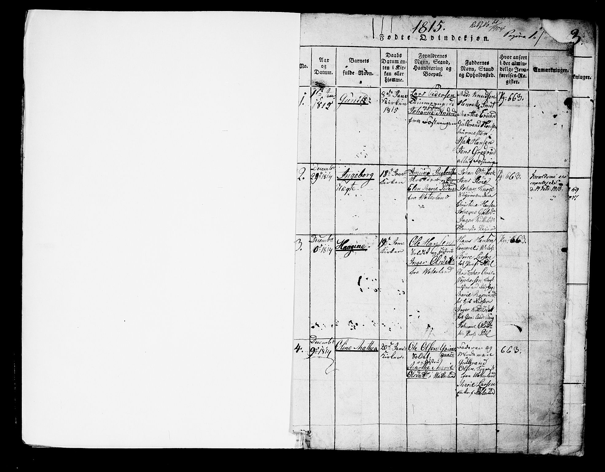Garnisonsmenigheten Kirkebøker, SAO/A-10846/G/Ga/L0003: Parish register (copy) no. 3, 1815-1819, p. 0-1