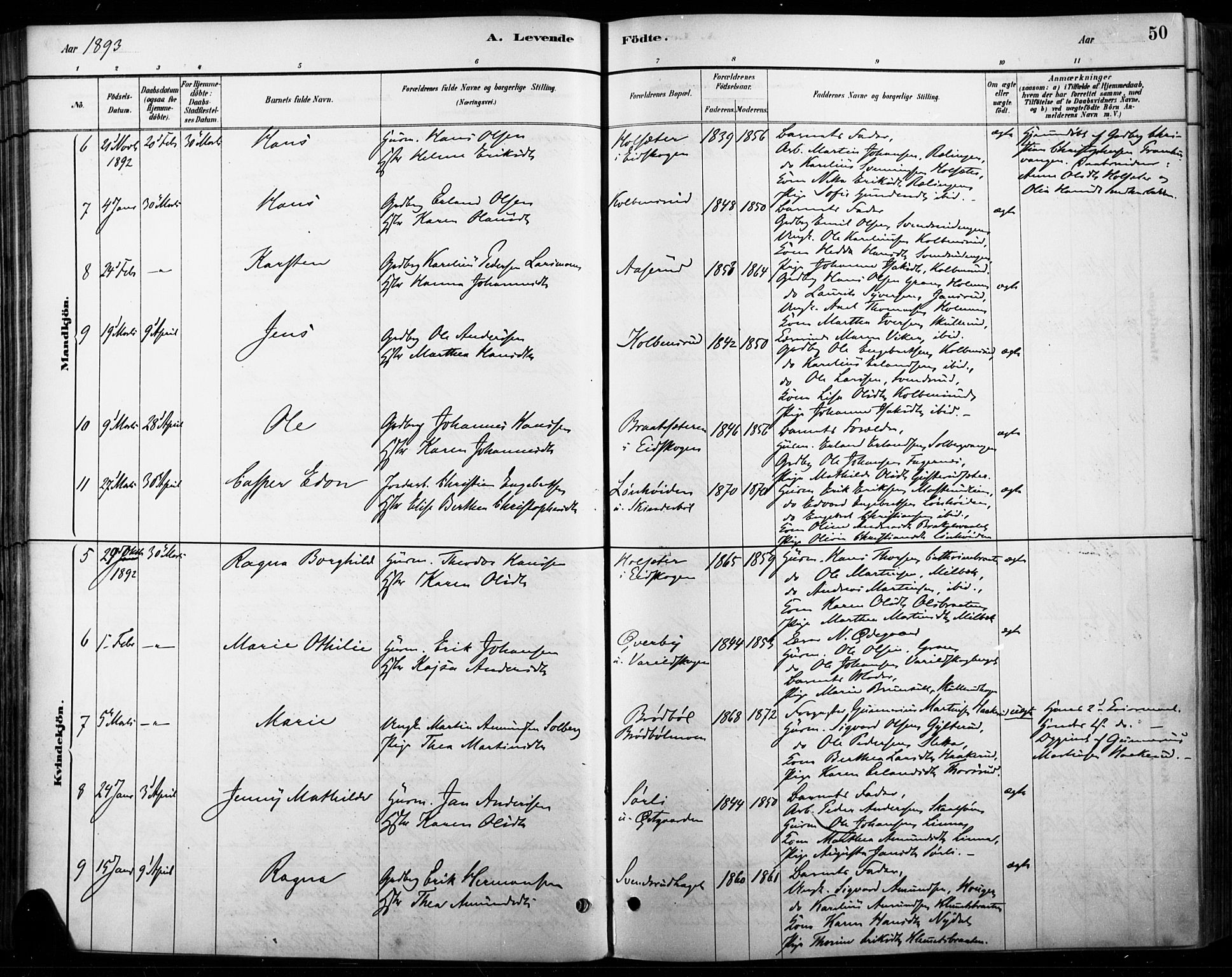 Vinger prestekontor, AV/SAH-PREST-024/H/Ha/Haa/L0015: Parish register (official) no. 15, 1881-1900, p. 50