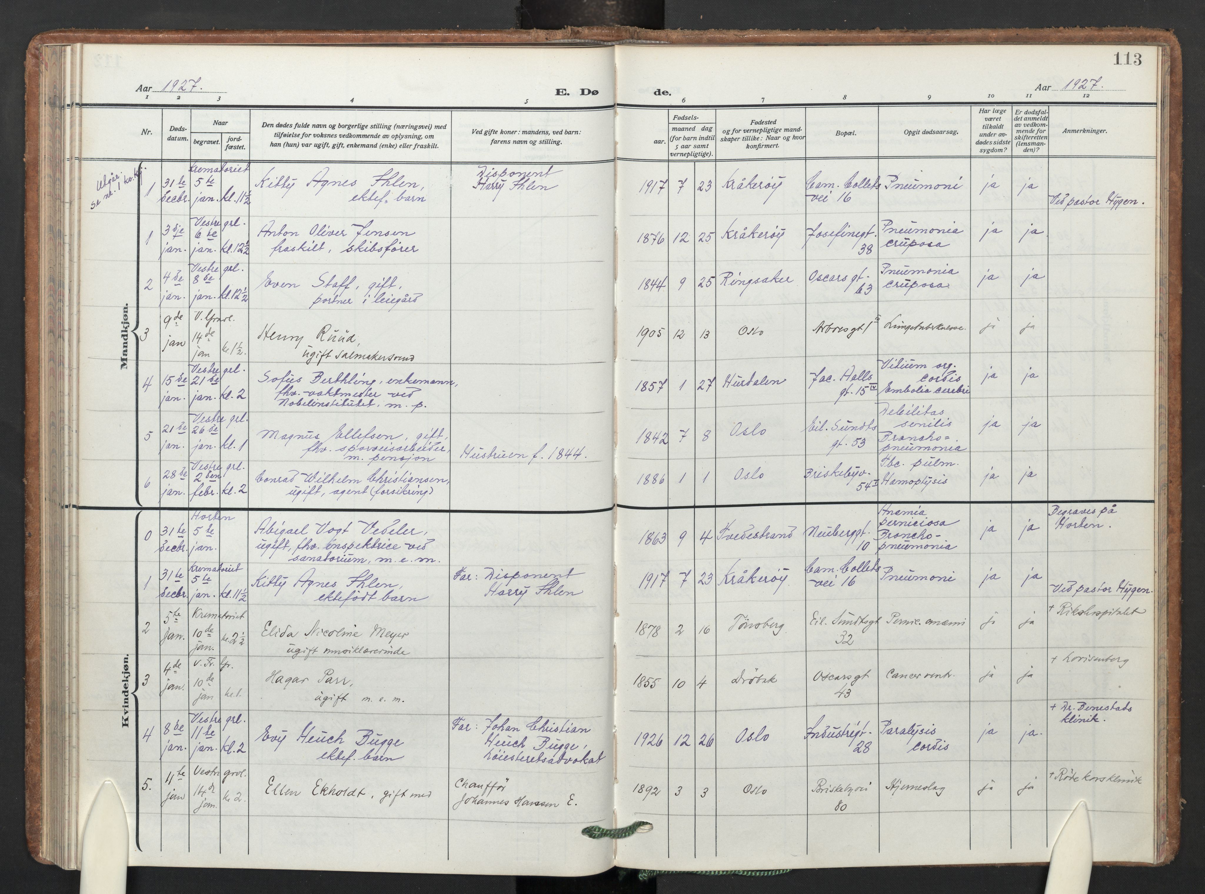 Uranienborg prestekontor Kirkebøker, SAO/A-10877/F/Fa/L0013: Parish register (official) no. I 13, 1919-1954, p. 113