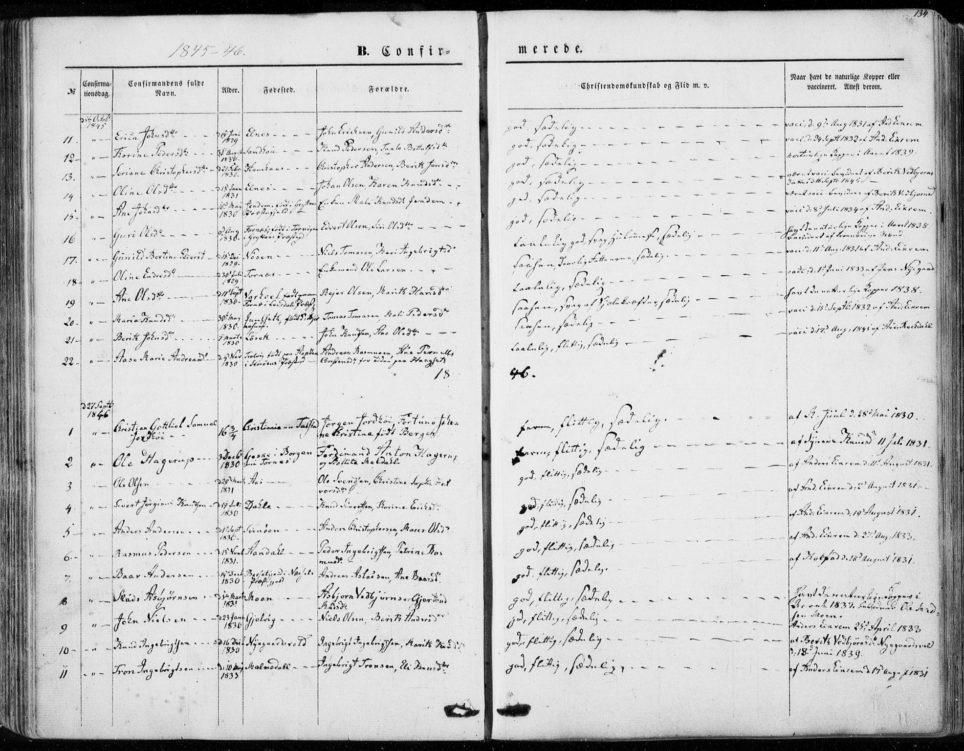 Ministerialprotokoller, klokkerbøker og fødselsregistre - Møre og Romsdal, SAT/A-1454/565/L0748: Parish register (official) no. 565A02, 1845-1872, p. 134