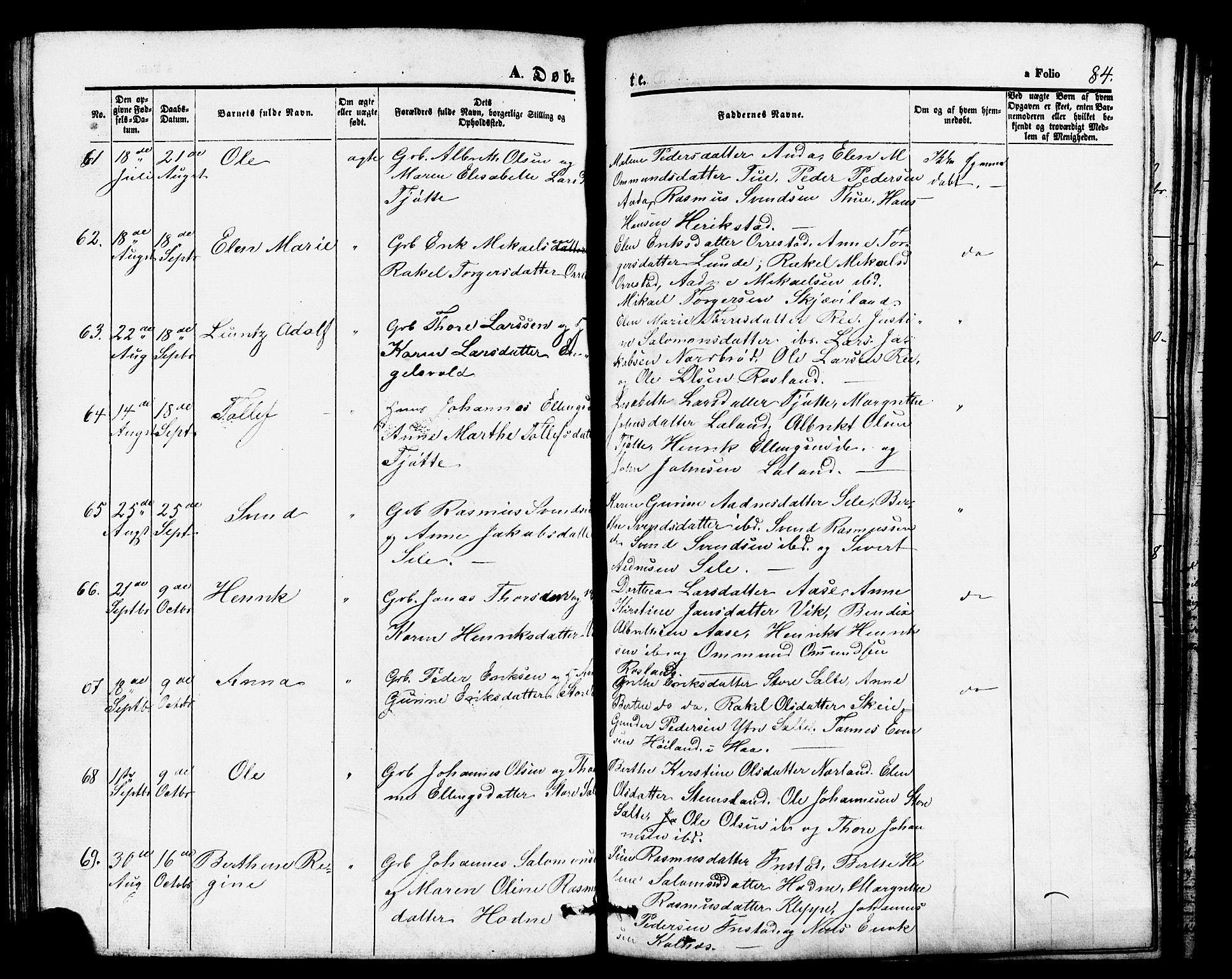 Klepp sokneprestkontor, AV/SAST-A-101803/001/3/30BB/L0002: Parish register (copy) no. B 2, 1860-1875, p. 84