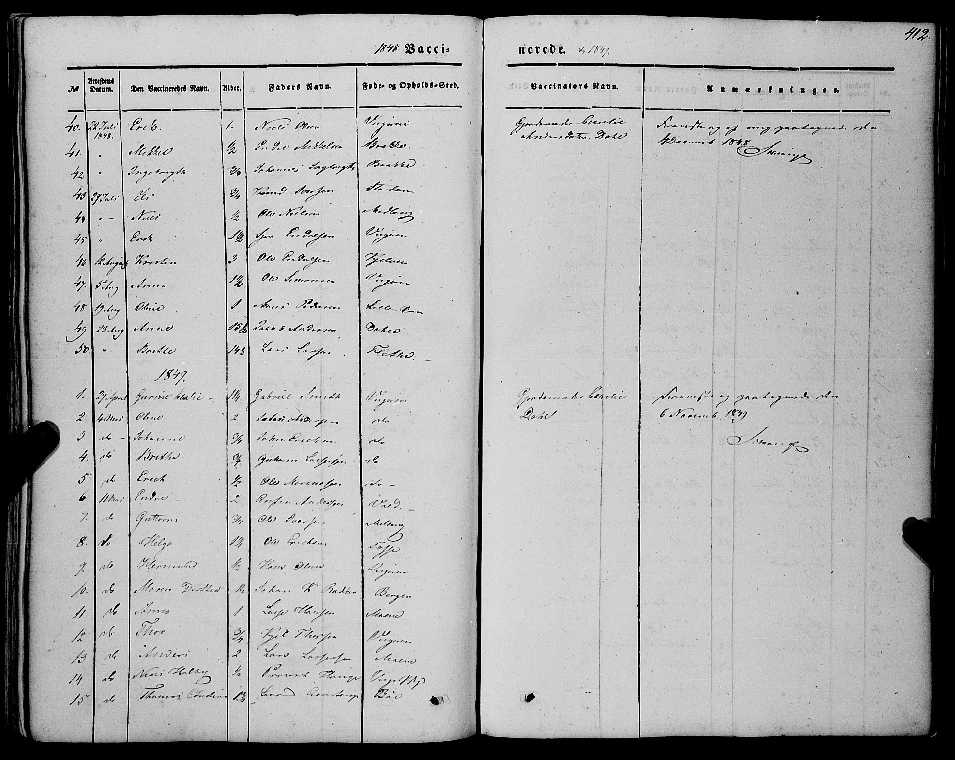 Vik sokneprestembete, AV/SAB-A-81501/H/Haa/Haaa/L0008: Parish register (official) no. A 8, 1846-1865, p. 412