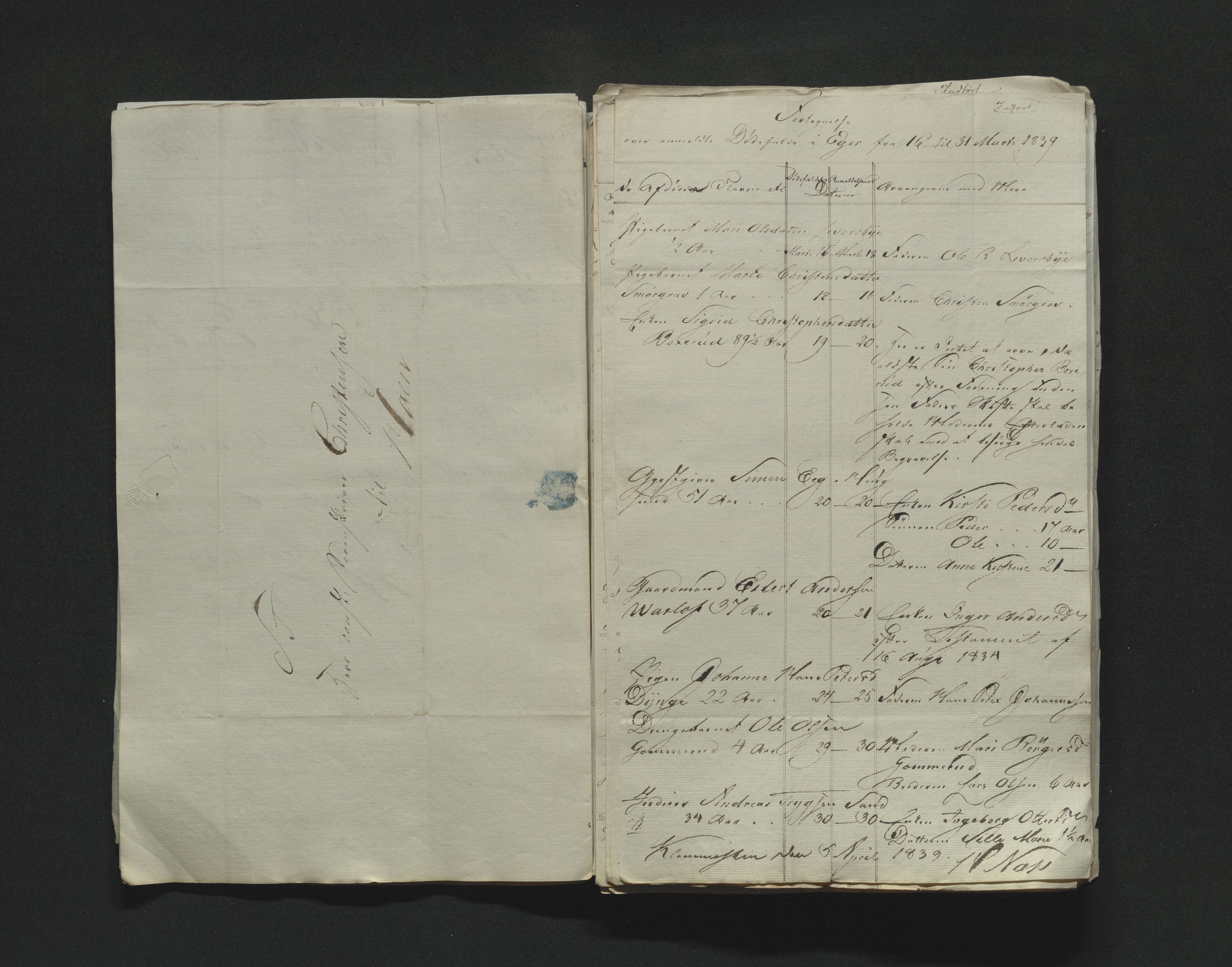 Eiker, Modum og Sigdal sorenskriveri, AV/SAKO-A-123/H/Ha/Hab/L0005: Dødsfallsmeldinger, 1837-1840