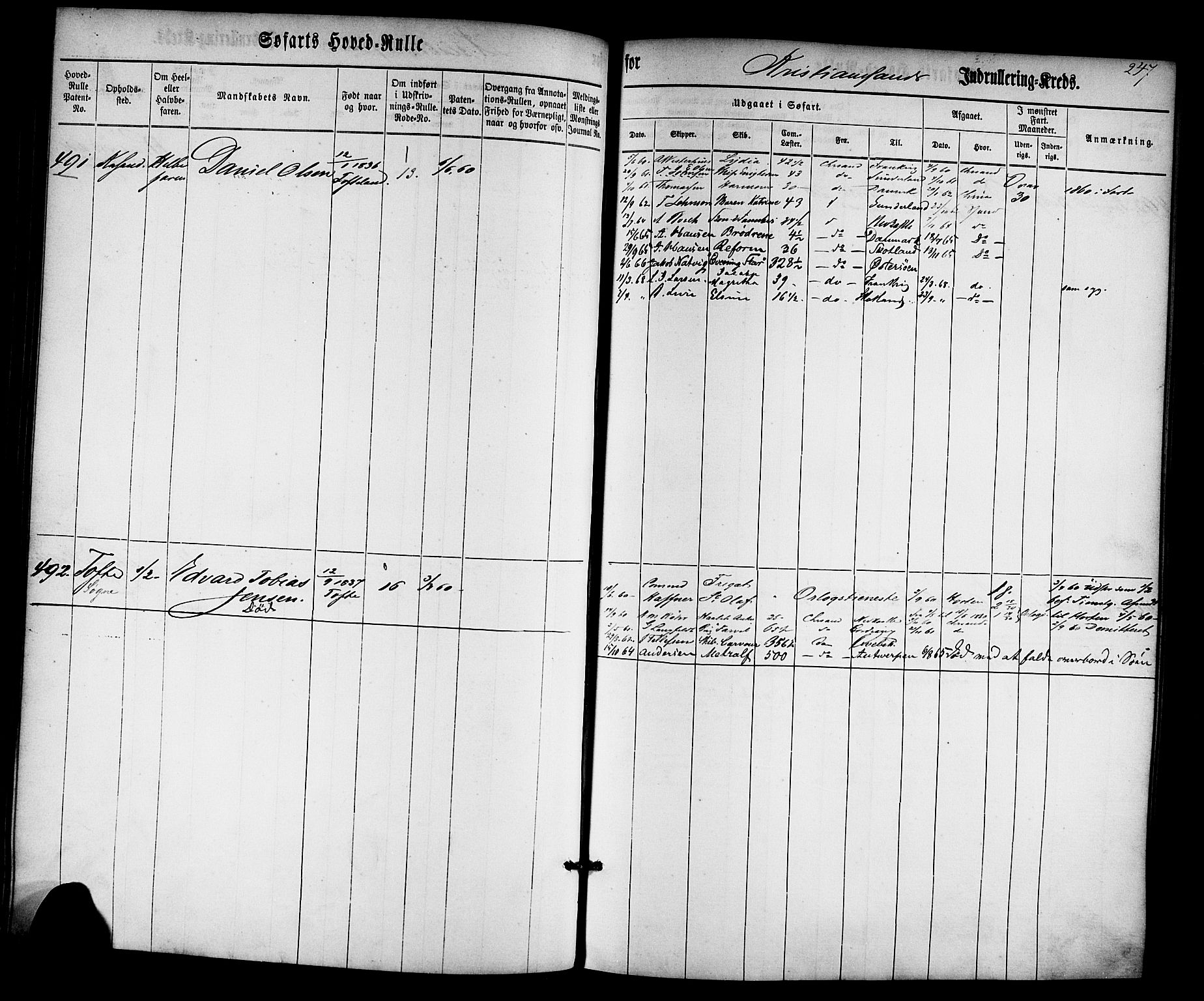 Kristiansand mønstringskrets, AV/SAK-2031-0015/F/Fb/L0025: Hovedrulle nr 1-766, dublett, J-4, 1860-1870, p. 254