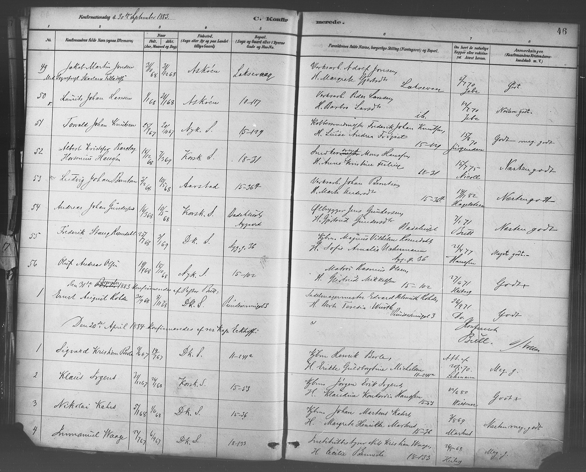 Domkirken sokneprestembete, SAB/A-74801/H/Haa/L0030: Parish register (official) no. C 5, 1880-1898, p. 46