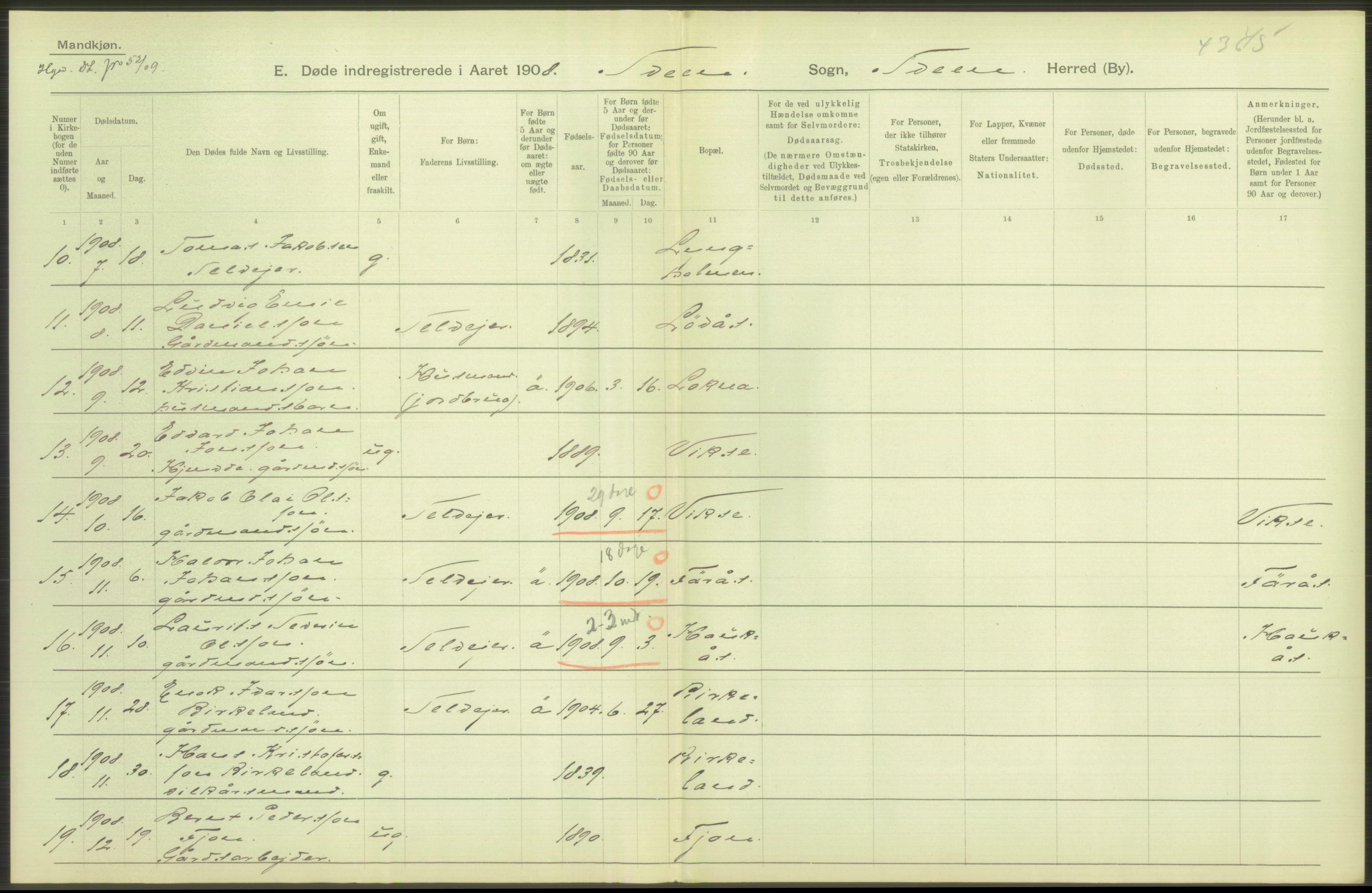 Statistisk sentralbyrå, Sosiodemografiske emner, Befolkning, AV/RA-S-2228/D/Df/Dfa/Dfaf/L0029: S. Bergenhus amt: Døde. Bygder., 1908, p. 56