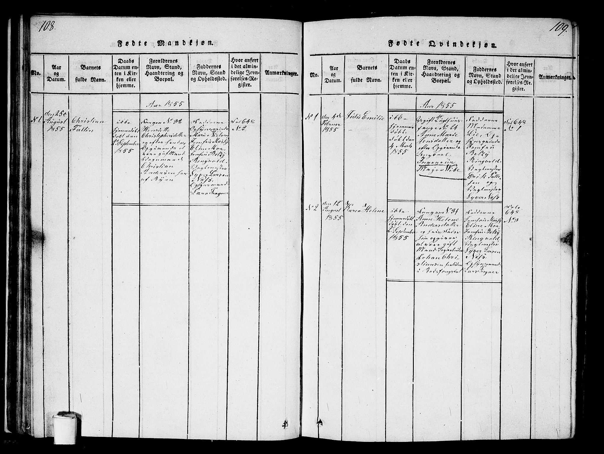 Kristiania tukthusprest Kirkebøker, AV/SAO-A-10881/G/Ga/L0001: Parish register (copy) no. 1, 1818-1857, p. 108-109