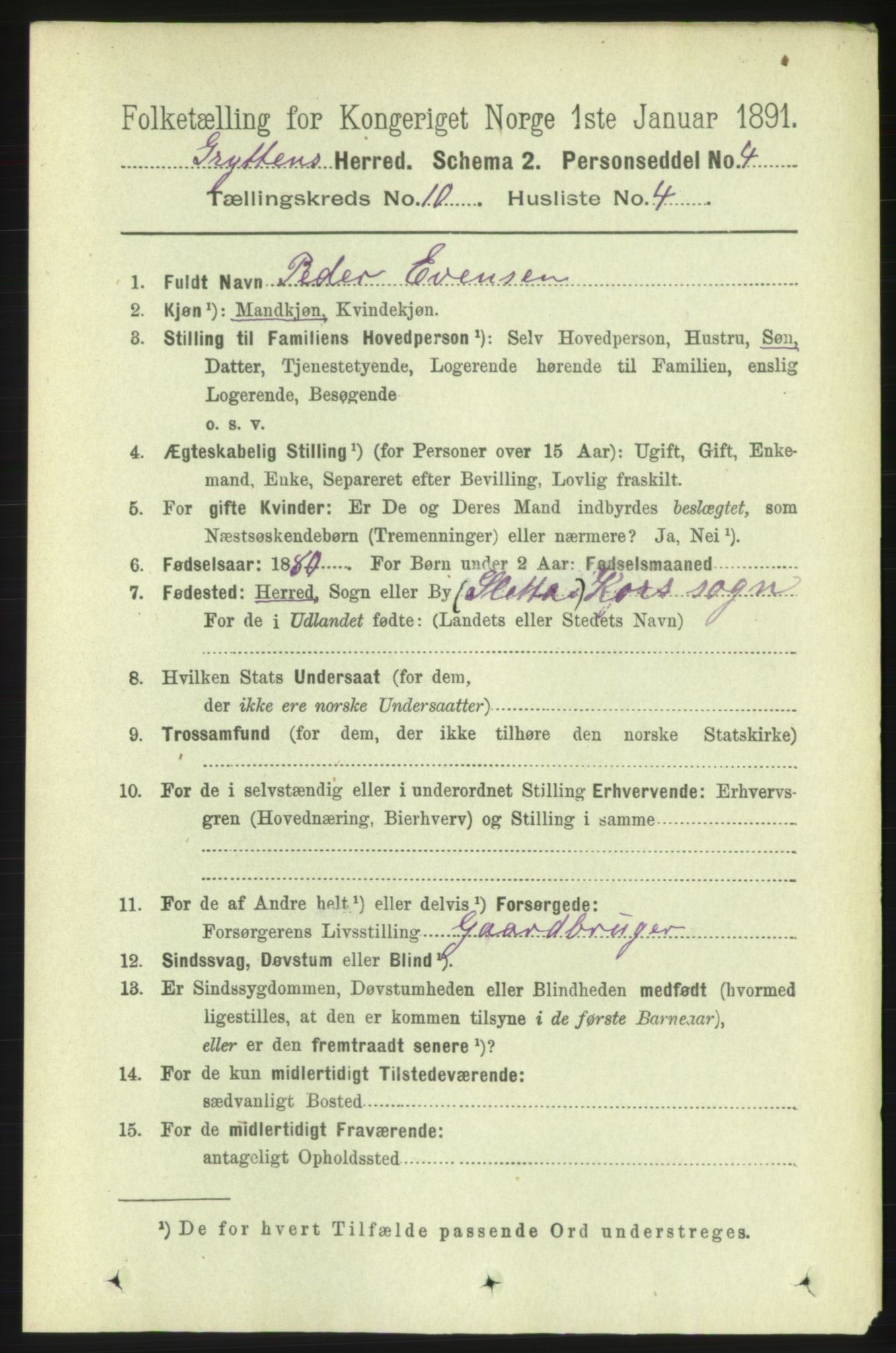 RA, 1891 census for 1539 Grytten, 1891, p. 3643