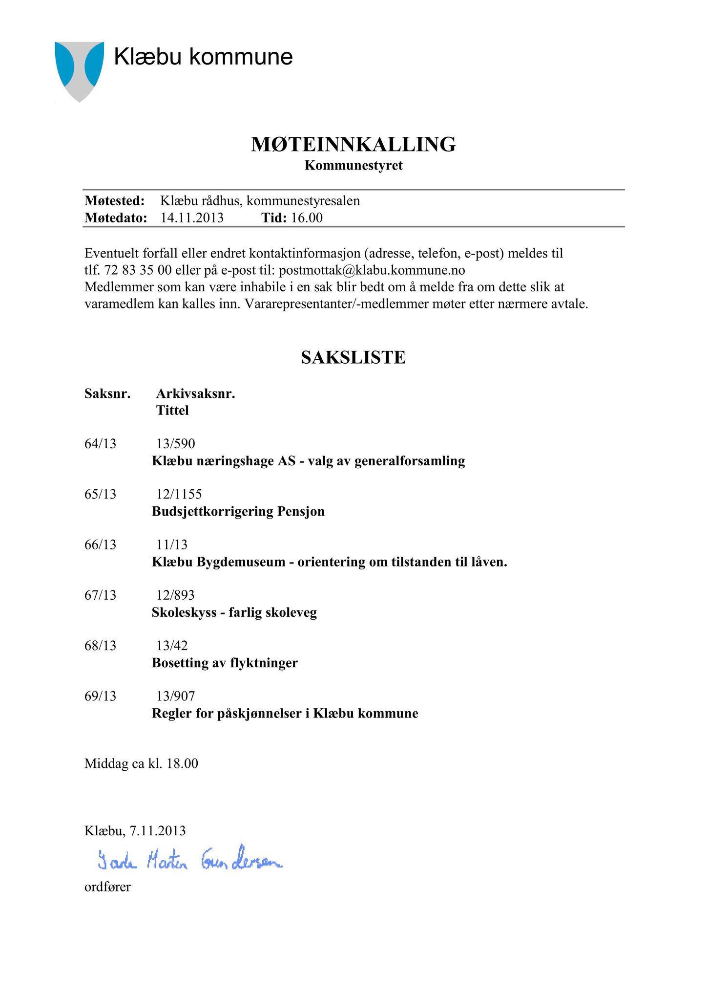 Klæbu Kommune, TRKO/KK/01-KS/L006: Kommunestyret - Møtedokumenter, 2013, p. 1299