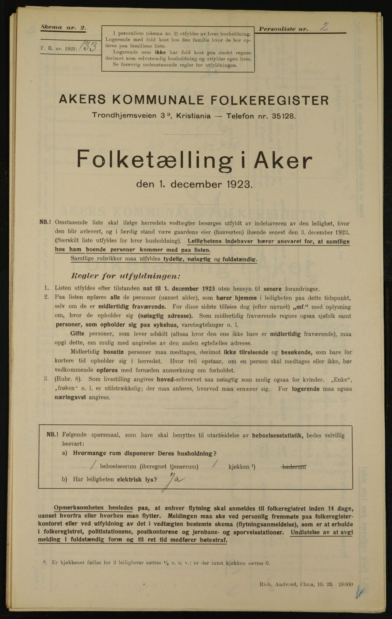 , Municipal Census 1923 for Aker, 1923, p. 23035