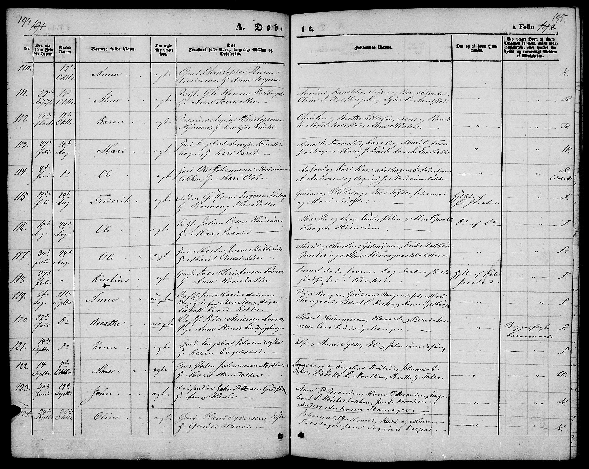 Ringebu prestekontor, SAH/PREST-082/H/Ha/Hab/L0003: Parish register (copy) no. 3, 1854-1866, p. 194-195