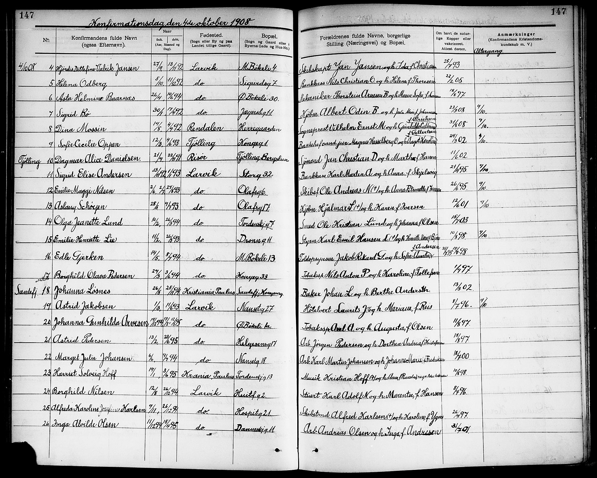 Larvik kirkebøker, AV/SAKO-A-352/G/Ga/L0006: Parish register (copy) no. I 6, 1888-1917, p. 147