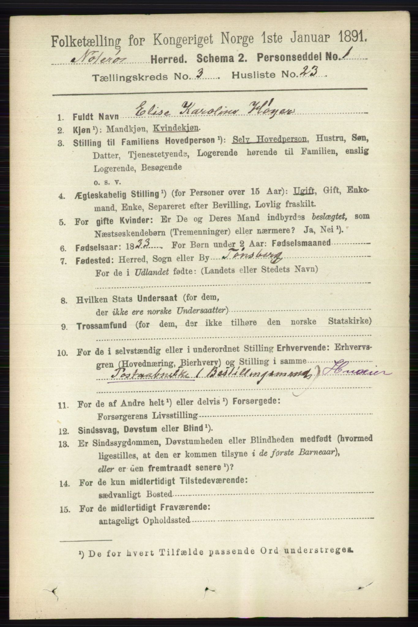 RA, 1891 census for 0722 Nøtterøy, 1891, p. 1682