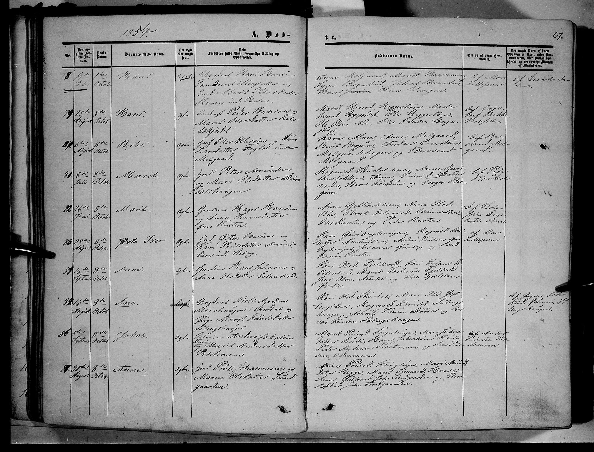 Sør-Fron prestekontor, AV/SAH-PREST-010/H/Ha/Haa/L0001: Parish register (official) no. 1, 1849-1863, p. 67