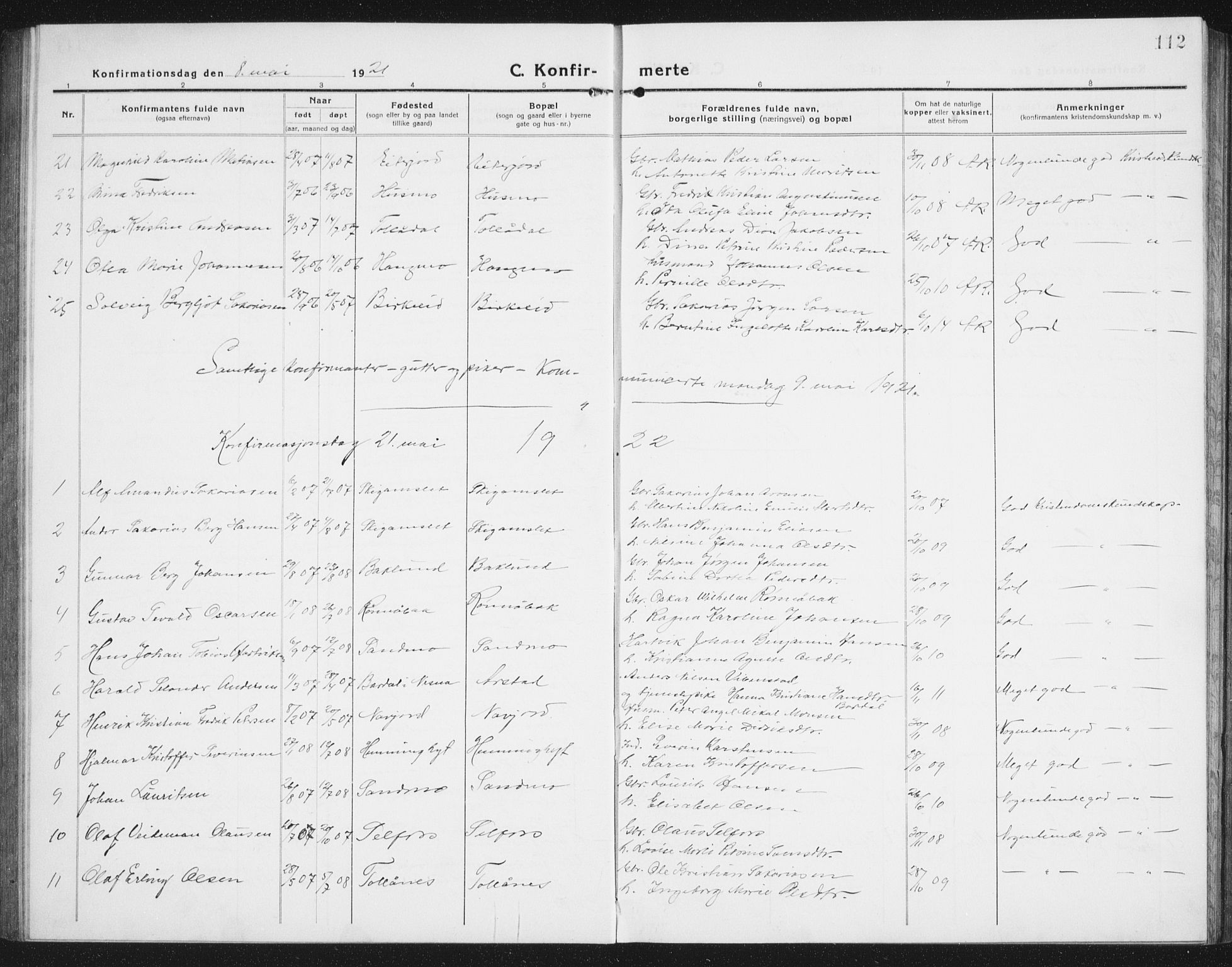 Ministerialprotokoller, klokkerbøker og fødselsregistre - Nordland, AV/SAT-A-1459/846/L0656: Parish register (copy) no. 846C06, 1917-1936, p. 112