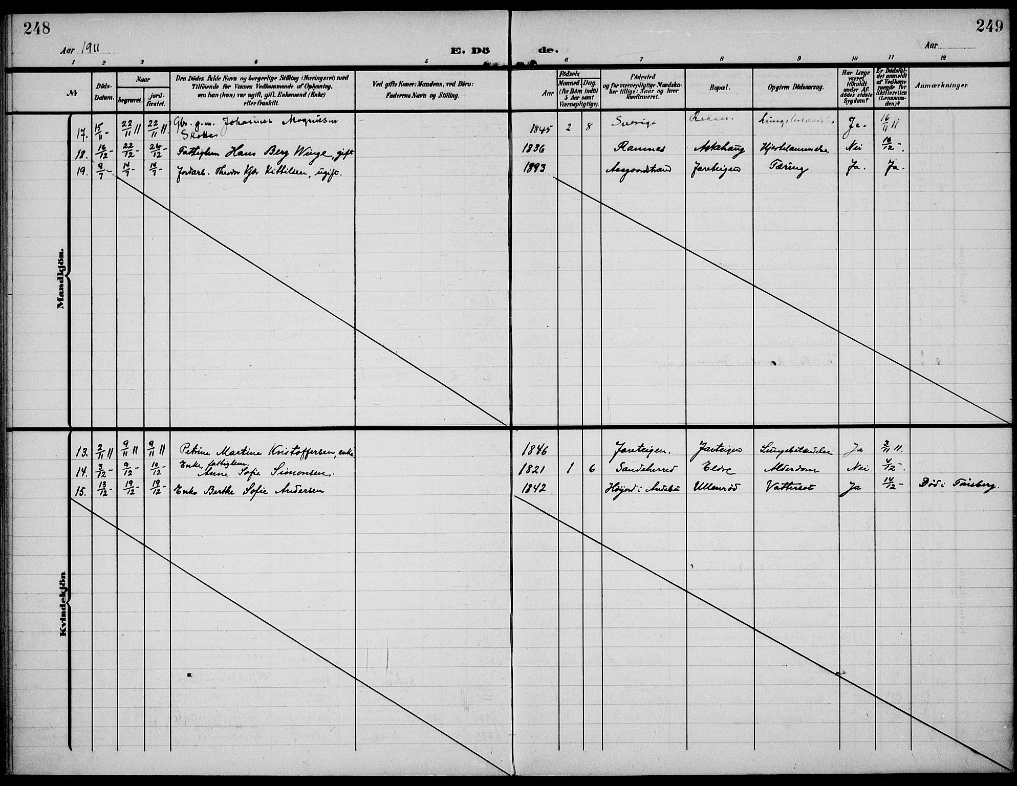 Sem kirkebøker, AV/SAKO-A-5/F/Fa/L0012: Parish register (official) no. I 12, 1905-1915, p. 248-249