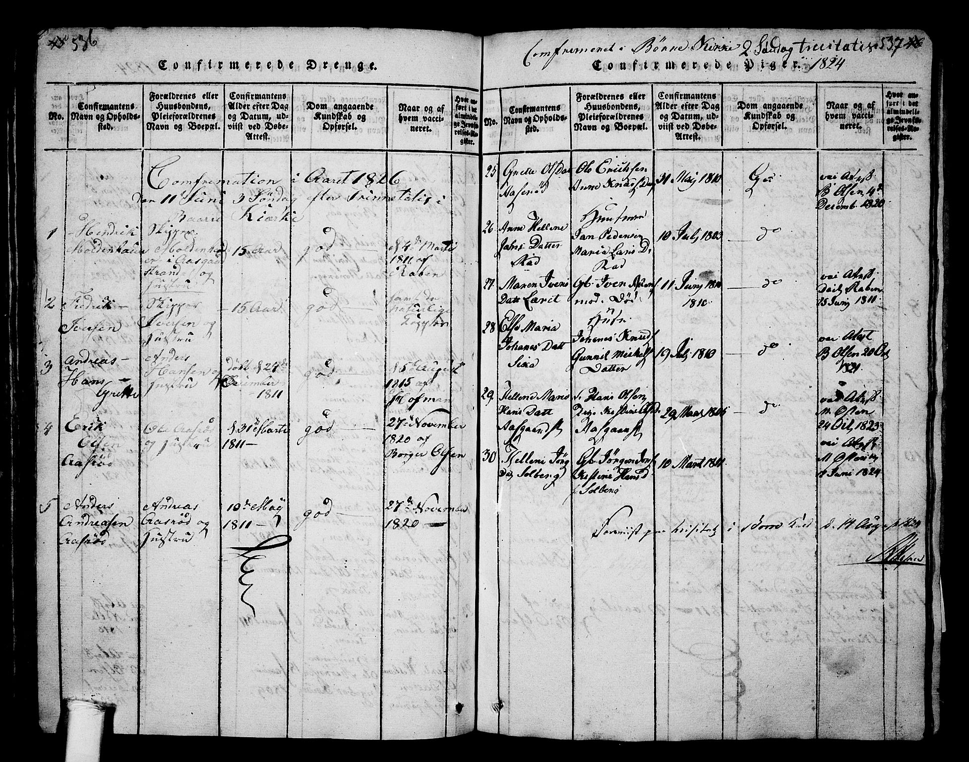 Borre kirkebøker, AV/SAKO-A-338/G/Ga/L0001: Parish register (copy) no. I 1, 1815-1851, p. 536-537