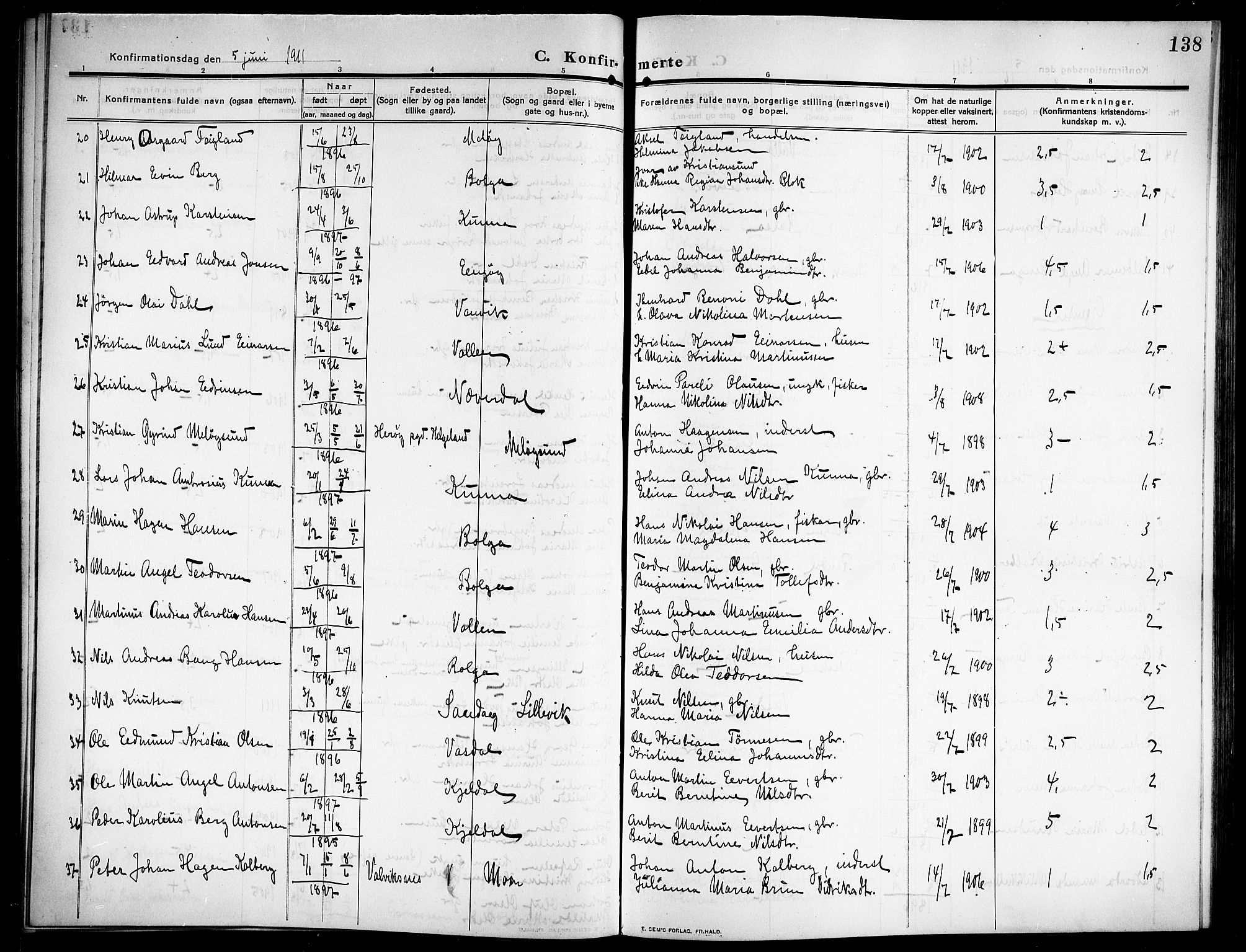 Ministerialprotokoller, klokkerbøker og fødselsregistre - Nordland, AV/SAT-A-1459/843/L0639: Parish register (copy) no. 843C08, 1908-1924, p. 138