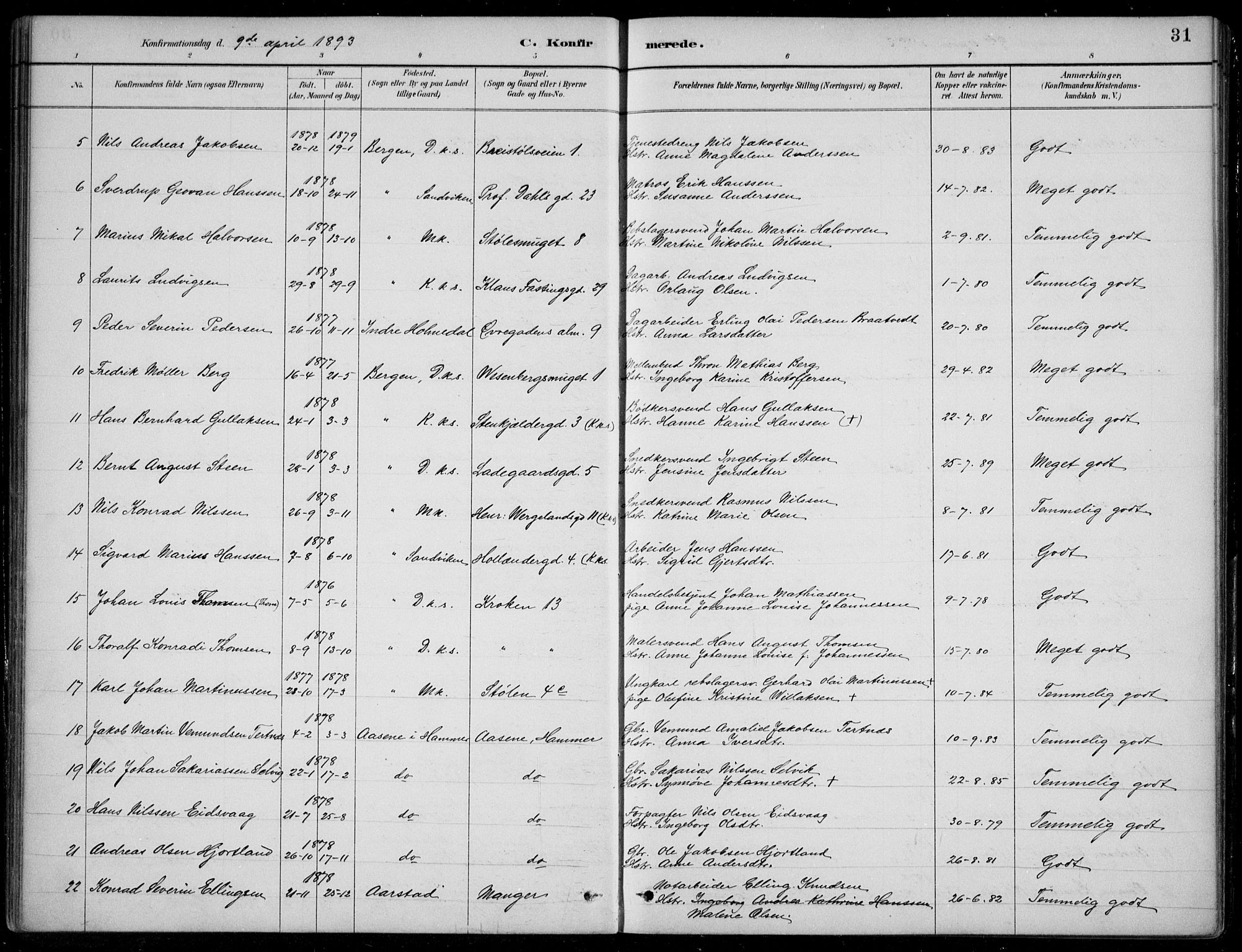 Mariakirken Sokneprestembete, AV/SAB-A-76901/H/Hab/L0008: Parish register (copy) no. A 8, 1889-1908, p. 31