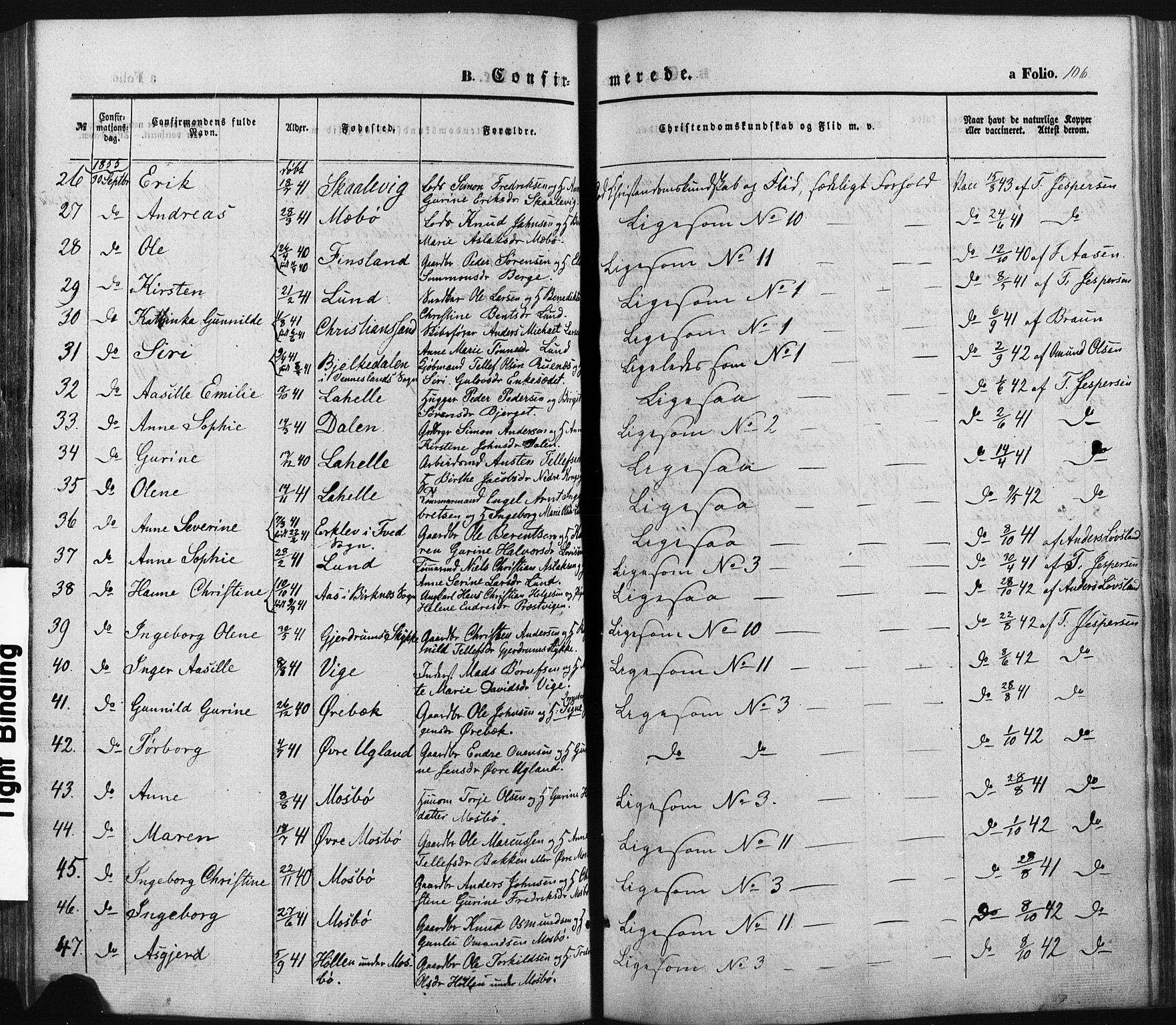 Oddernes sokneprestkontor, SAK/1111-0033/F/Fa/Faa/L0007: Parish register (official) no. A 7, 1851-1863, p. 106