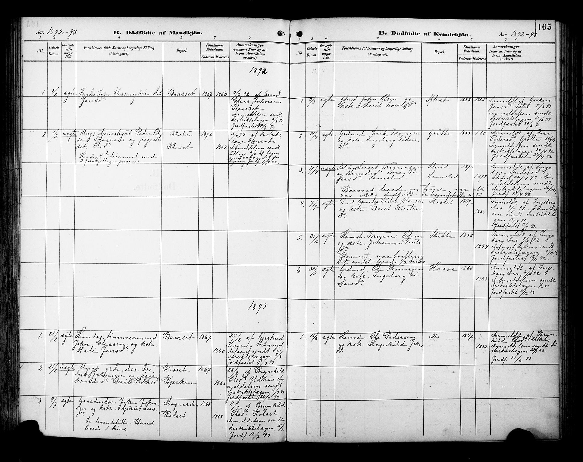 Ministerialprotokoller, klokkerbøker og fødselsregistre - Sør-Trøndelag, SAT/A-1456/695/L1149: Parish register (official) no. 695A09, 1891-1902, p. 165
