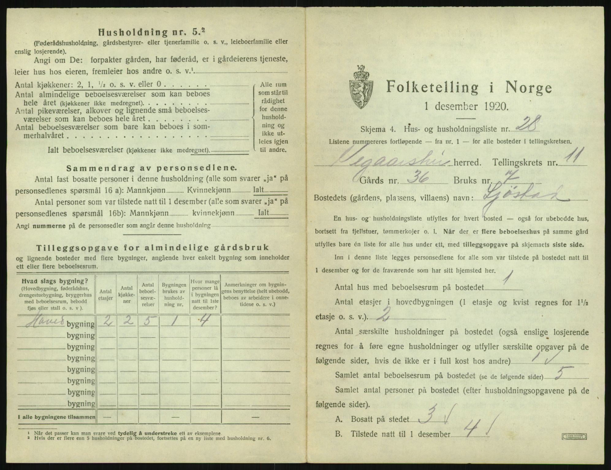 SAK, 1920 census for Vegårshei, 1920, p. 584