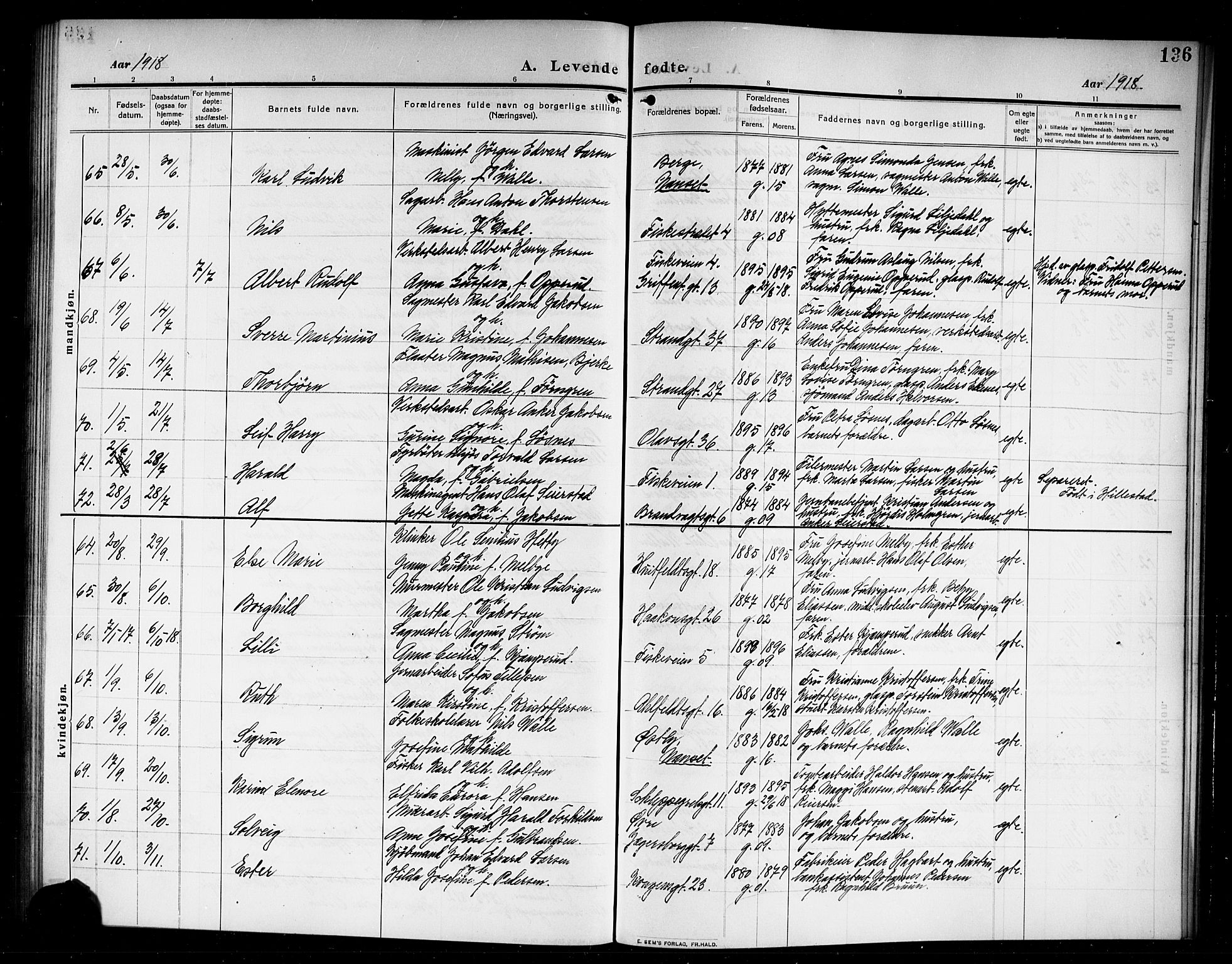 Larvik kirkebøker, AV/SAKO-A-352/G/Ga/L0008: Parish register (copy) no. I 8, 1909-1920, p. 136