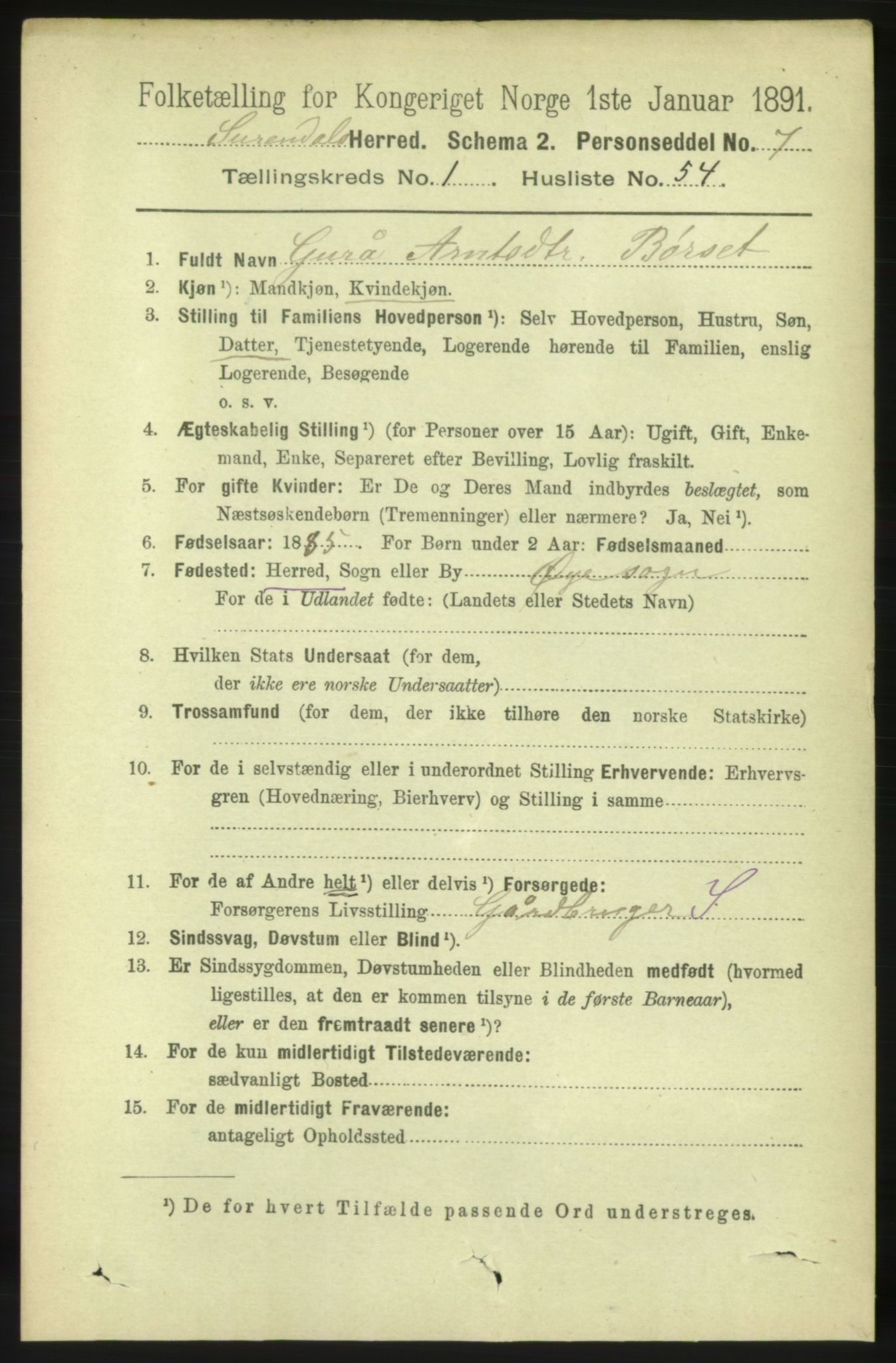 RA, 1891 census for 1566 Surnadal, 1891, p. 467