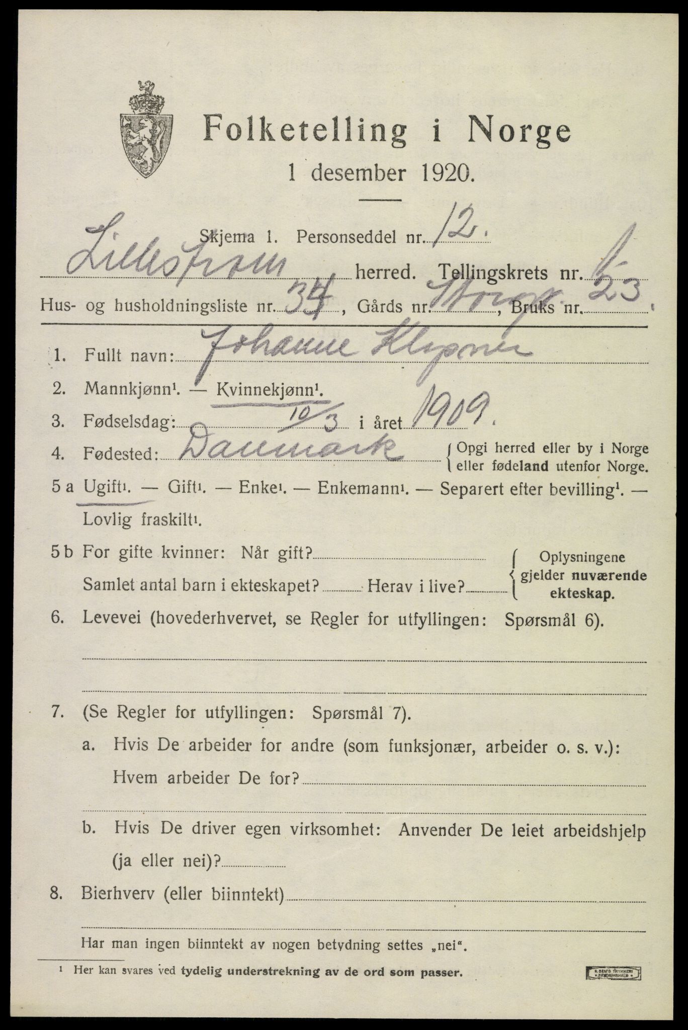 SAO, 1920 census for Lillestrøm, 1920, p. 2014