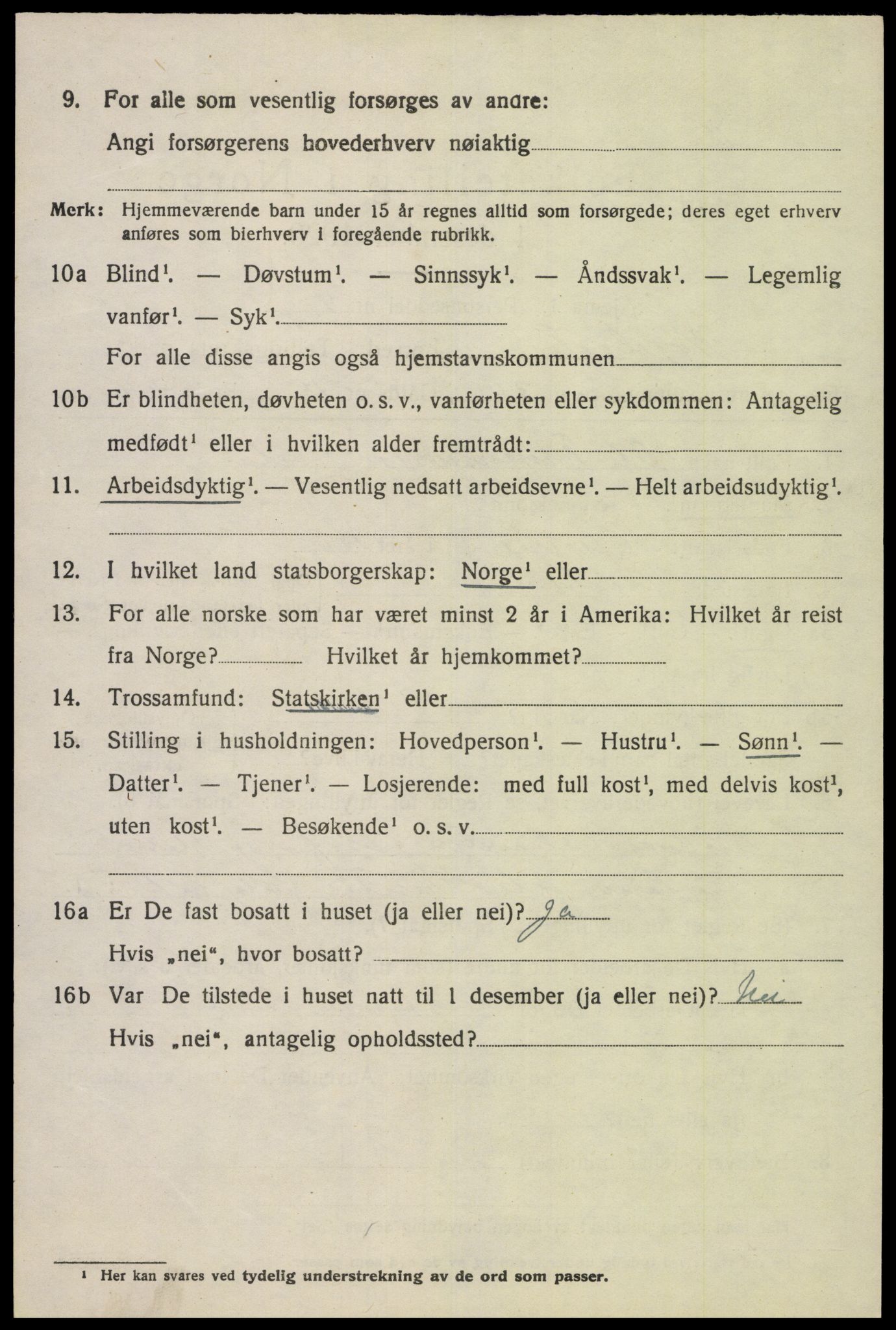 SAK, 1920 census for Hægebostad, 1920, p. 1098