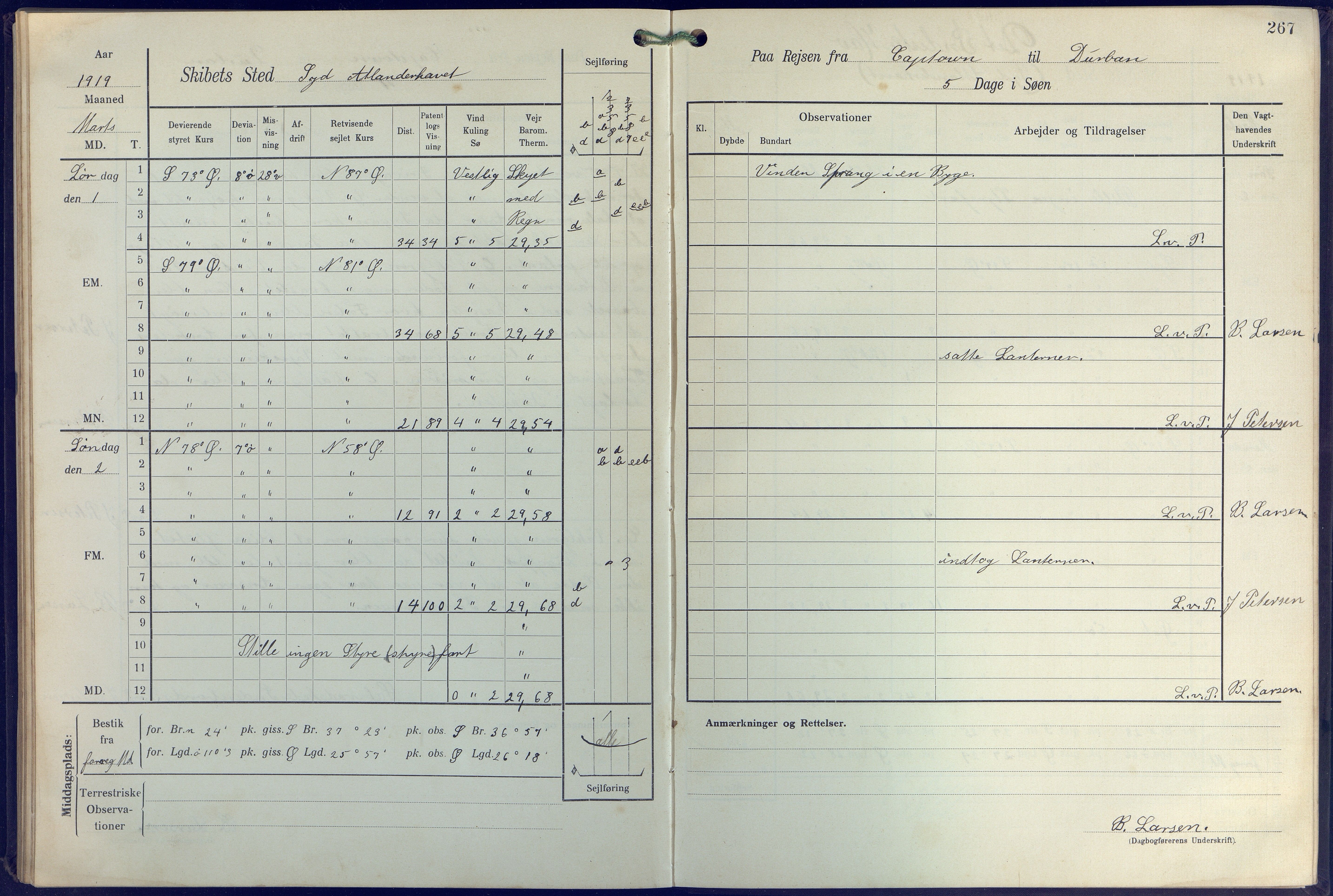 Fartøysarkivet, AAKS/PA-1934/F/L0271: Pehr Ugland (bark), 1917-1919, p. 267