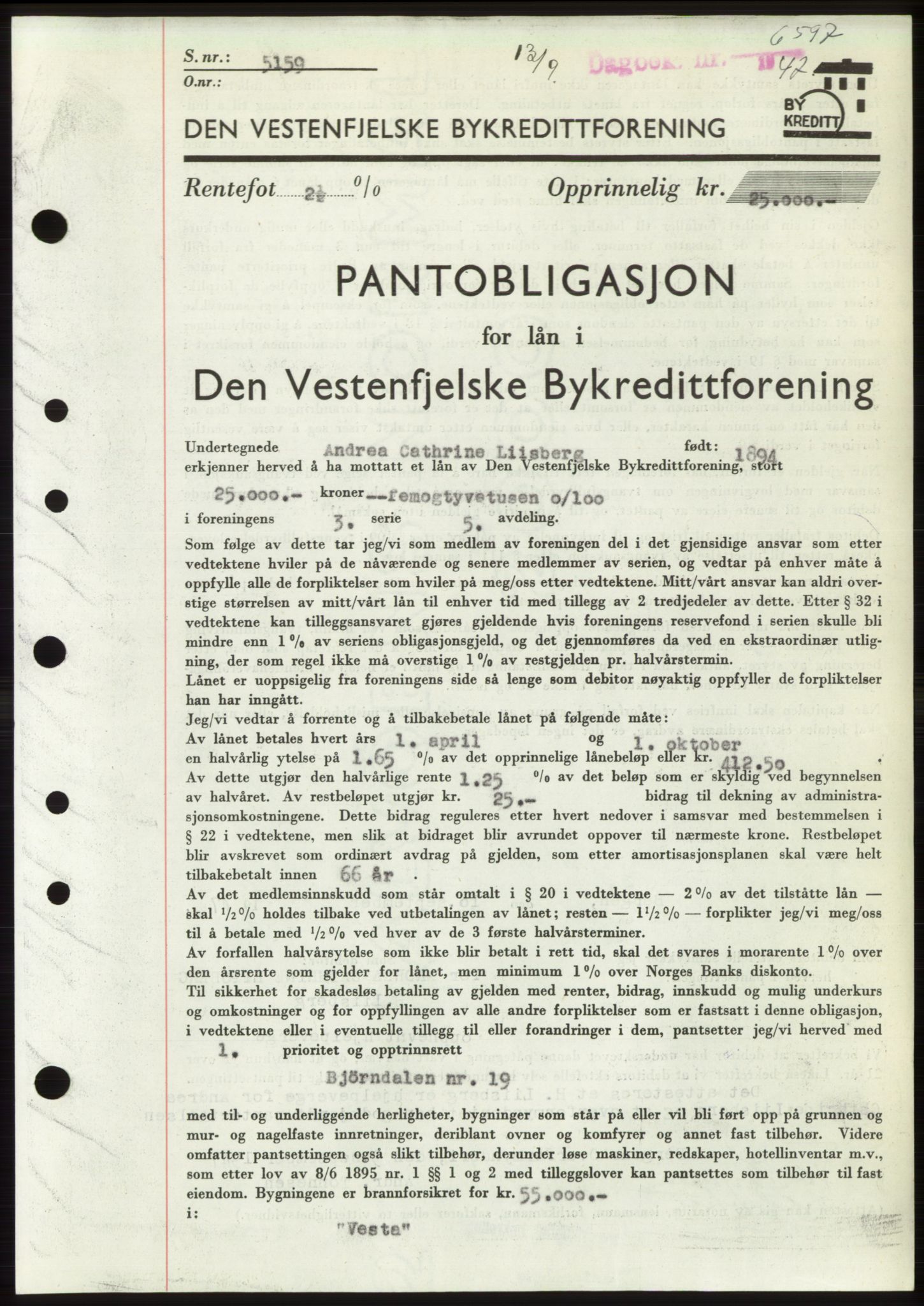 Byfogd og Byskriver i Bergen, AV/SAB-A-3401/03/03Bd/L0003: Mortgage book no. B29-39, 1947-1950, Diary no: : 6597/1947