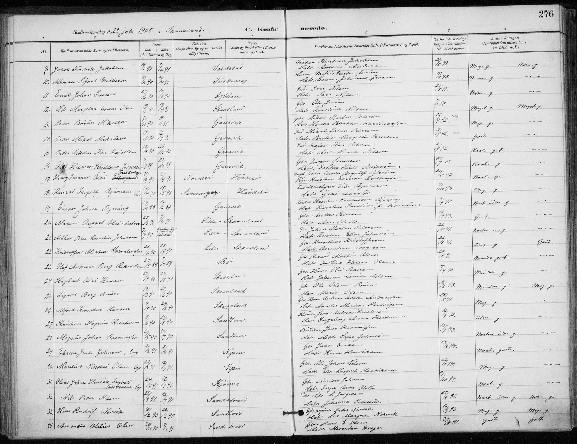 Trondenes sokneprestkontor, SATØ/S-1319/H/Ha/L0017kirke: Parish register (official) no. 17, 1899-1908, p. 276