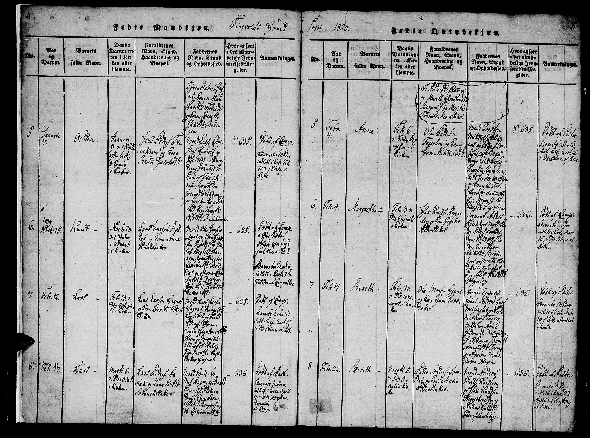 Ministerialprotokoller, klokkerbøker og fødselsregistre - Møre og Romsdal, AV/SAT-A-1454/586/L0982: Parish register (official) no. 586A08, 1819-1829, p. 4-5