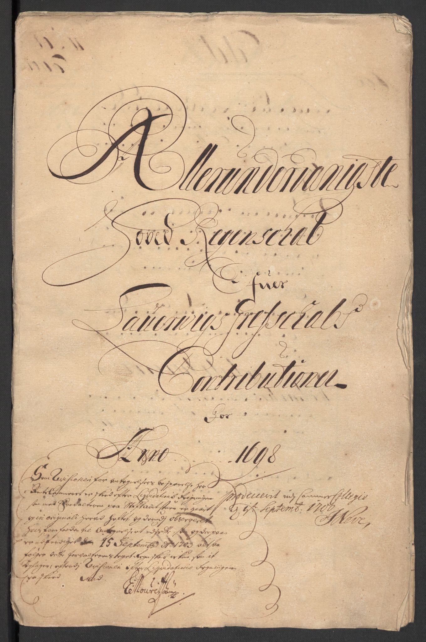 Rentekammeret inntil 1814, Reviderte regnskaper, Fogderegnskap, RA/EA-4092/R33/L1976: Fogderegnskap Larvik grevskap, 1698-1701, p. 3