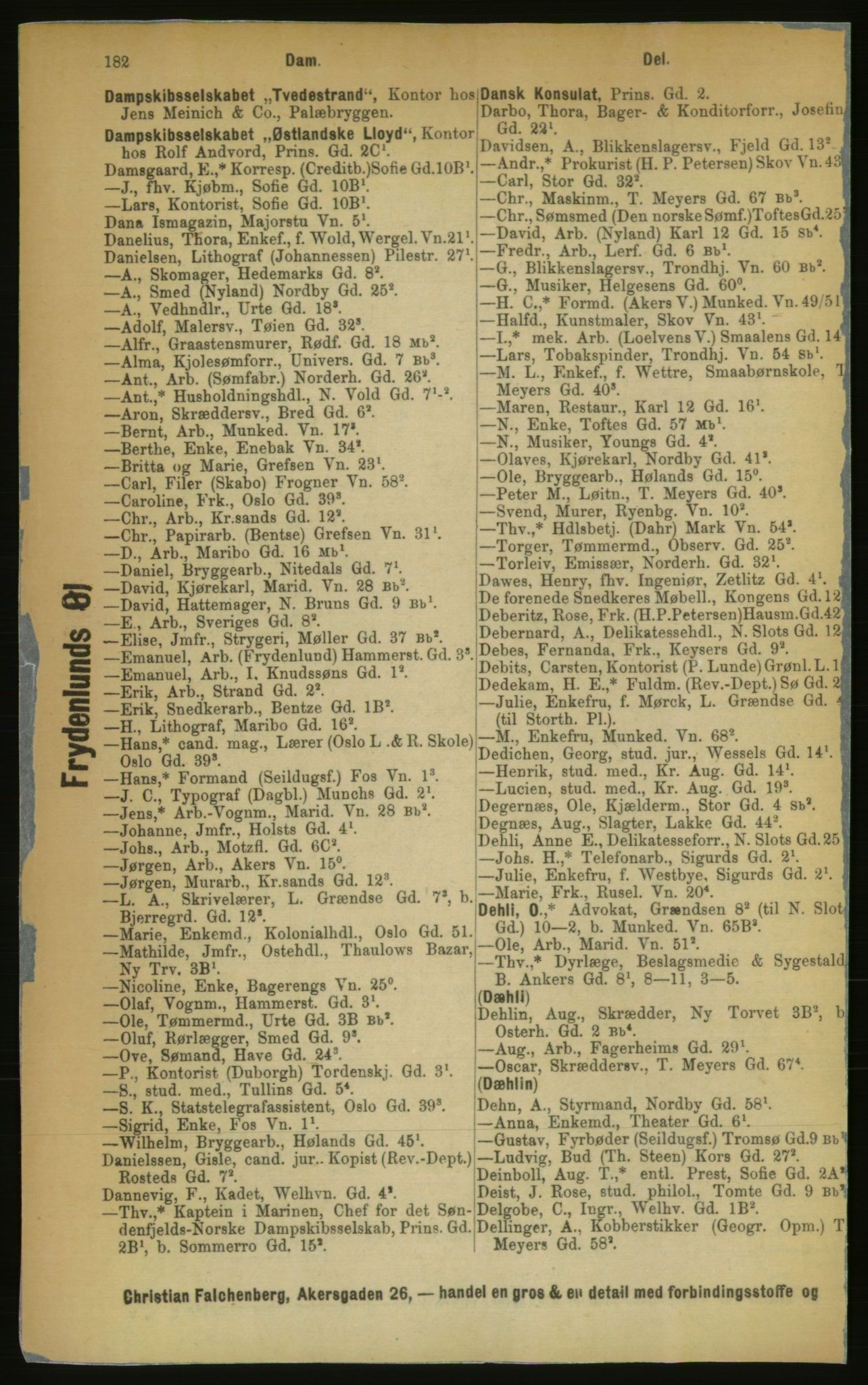 Kristiania/Oslo adressebok, PUBL/-, 1889, p. 182