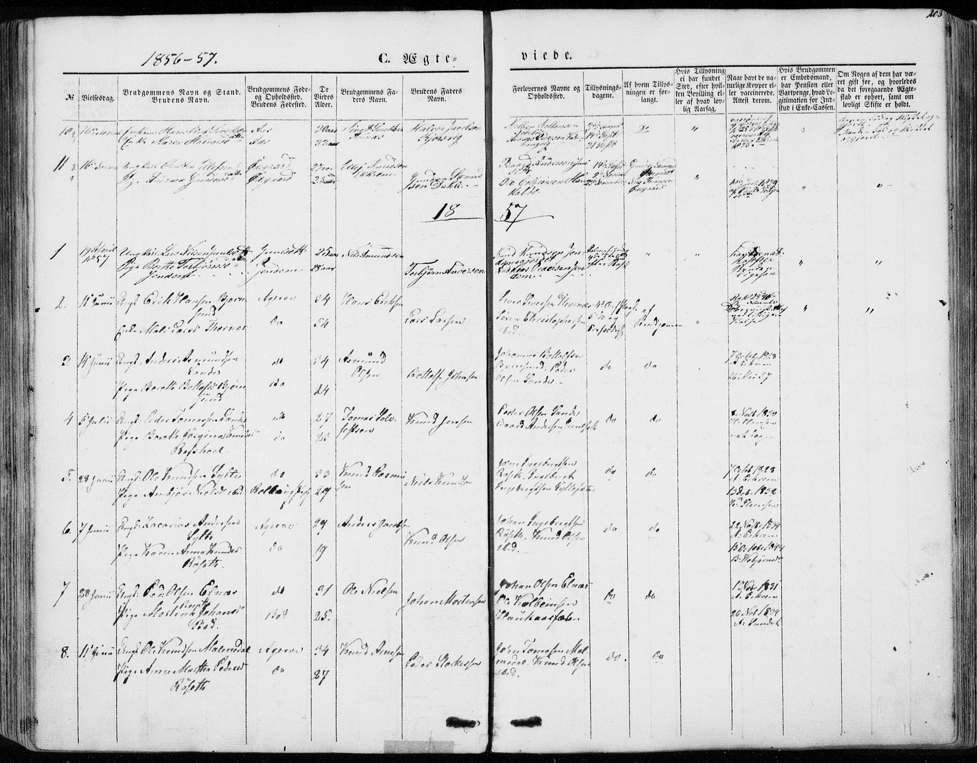 Ministerialprotokoller, klokkerbøker og fødselsregistre - Møre og Romsdal, SAT/A-1454/565/L0748: Parish register (official) no. 565A02, 1845-1872, p. 203