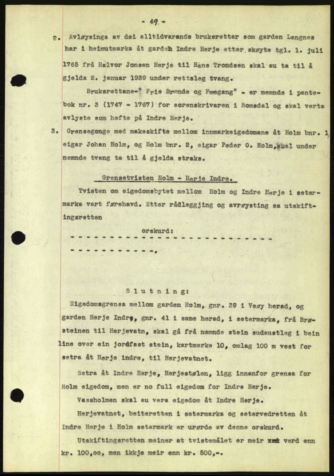 Romsdal sorenskriveri, AV/SAT-A-4149/1/2/2C: Mortgage book no. A6, 1938-1939, Diary no: : 761/1939