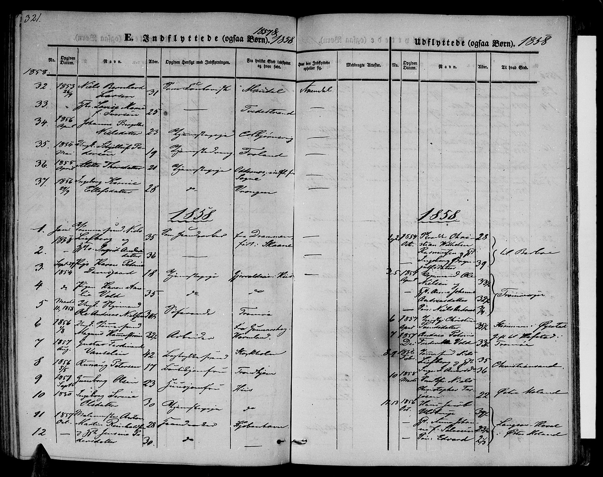 Arendal sokneprestkontor, Trefoldighet, SAK/1111-0040/F/Fb/L0002: Parish register (copy) no. B 2, 1838-1860, p. 321