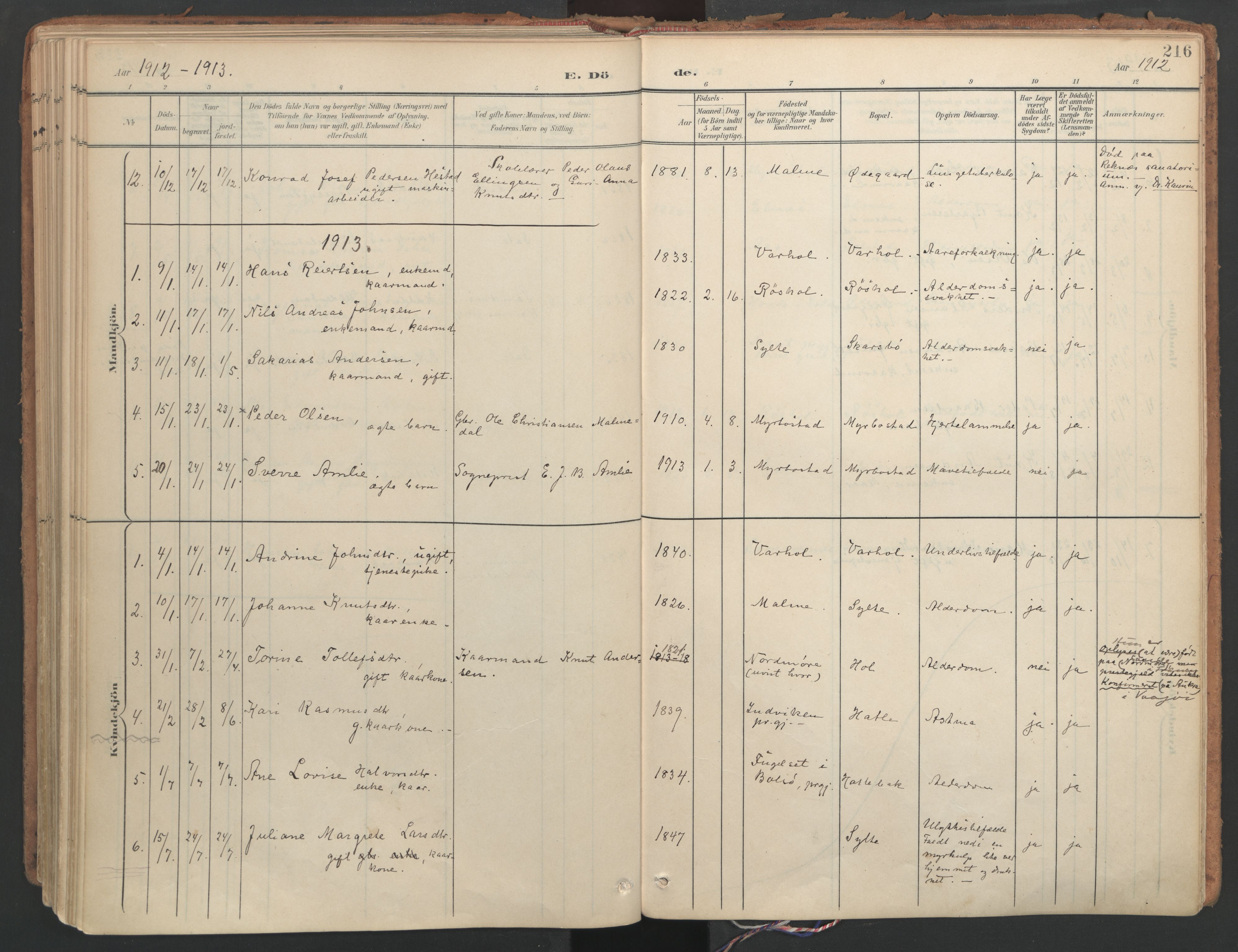 Ministerialprotokoller, klokkerbøker og fødselsregistre - Møre og Romsdal, AV/SAT-A-1454/564/L0741: Parish register (official) no. 564A02, 1900-1976, p. 216